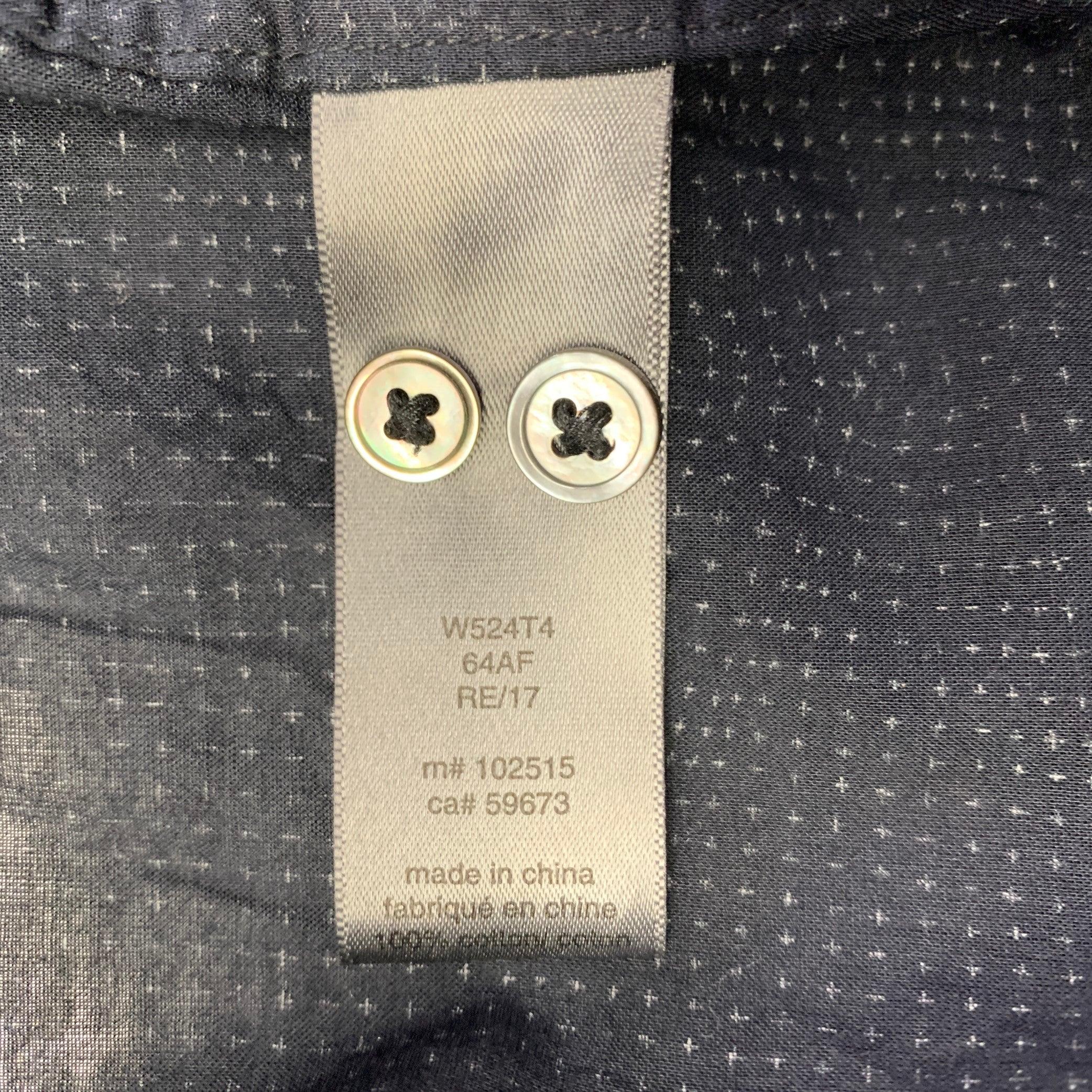 JOHN VARVATOS Size L Navy Grey Cross Cotton Collarless Long Sleeve Shirt For Sale 1