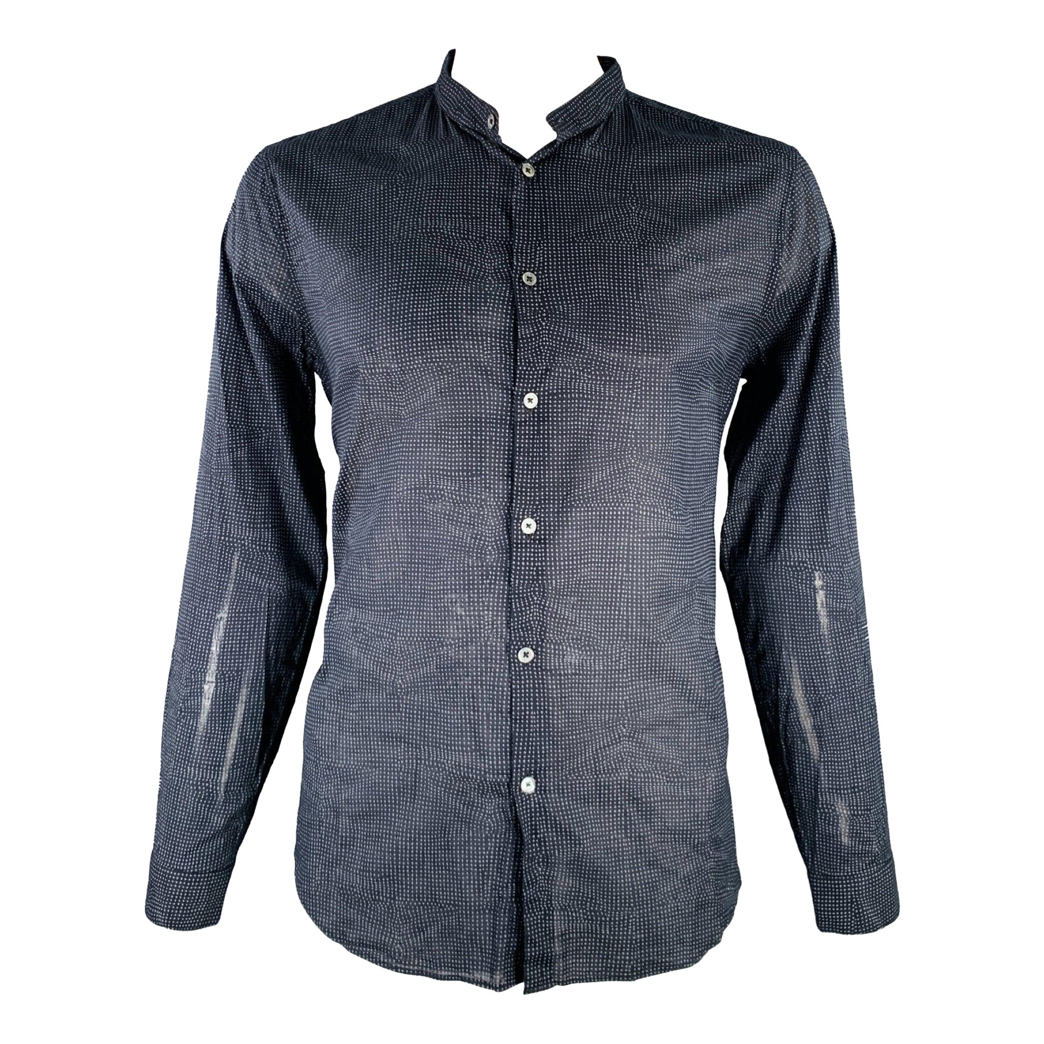 JOHN VARVATOS Camisa de manga larga sin cuello de algodón cruzado gris marino talla L
