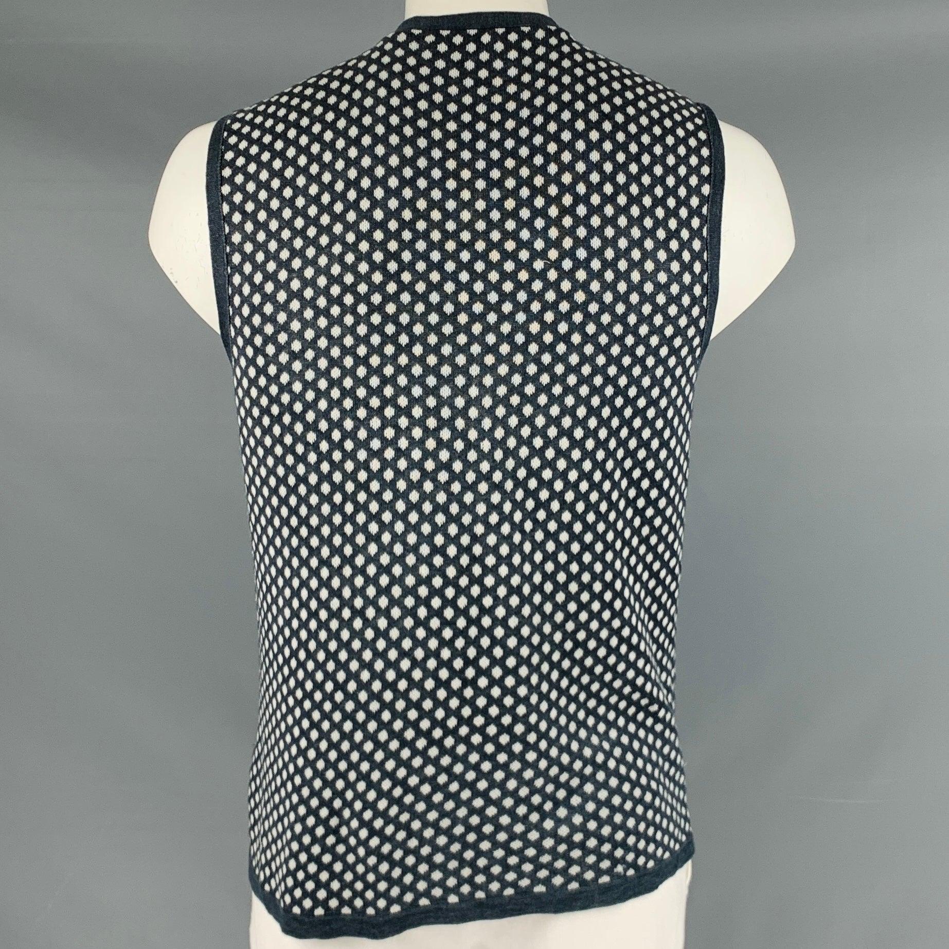JOHN VARVATOS Size L Navy White Dots Linen Cotton Vest In Excellent Condition For Sale In San Francisco, CA