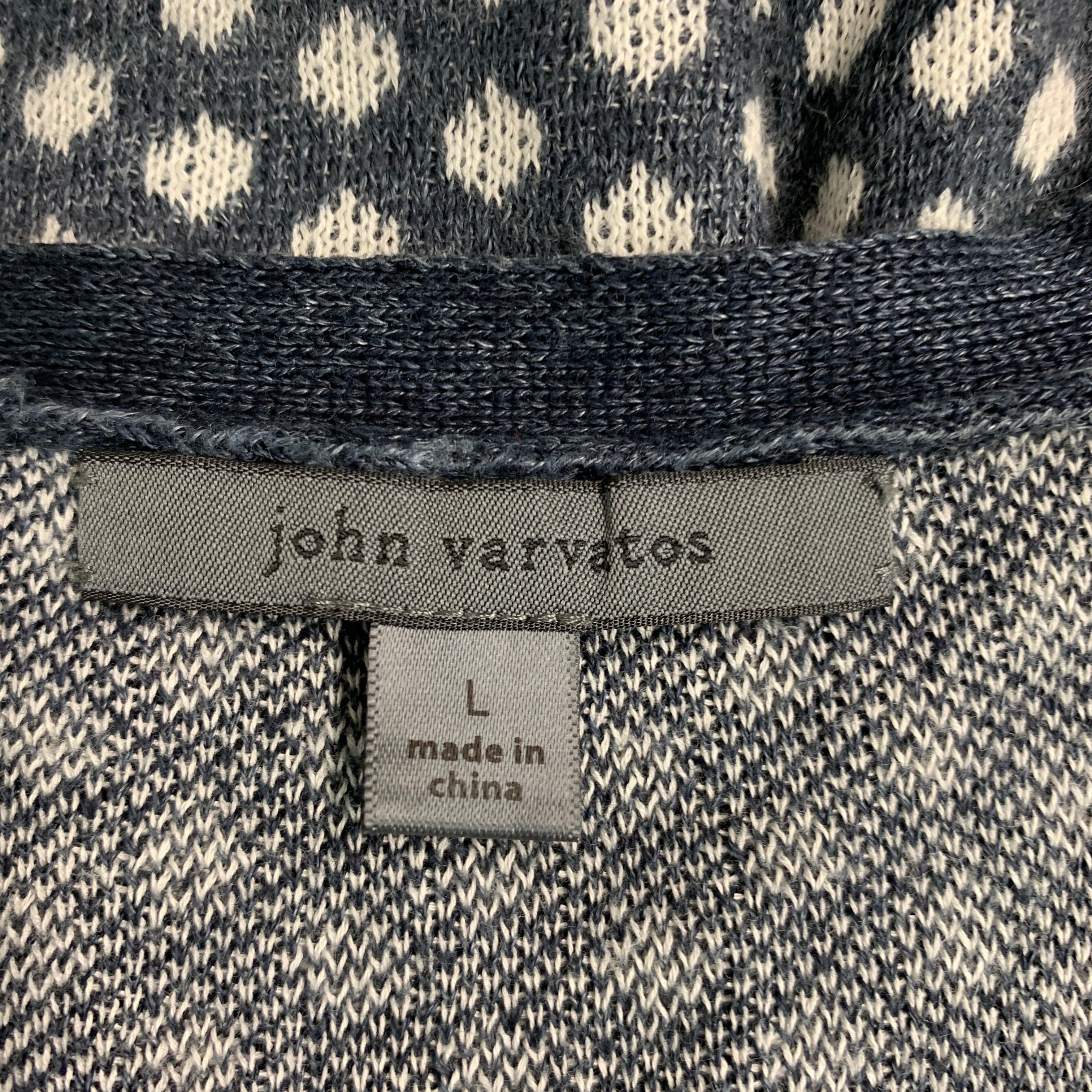 Men's JOHN VARVATOS Size L Navy White Dots Linen Cotton Vest For Sale