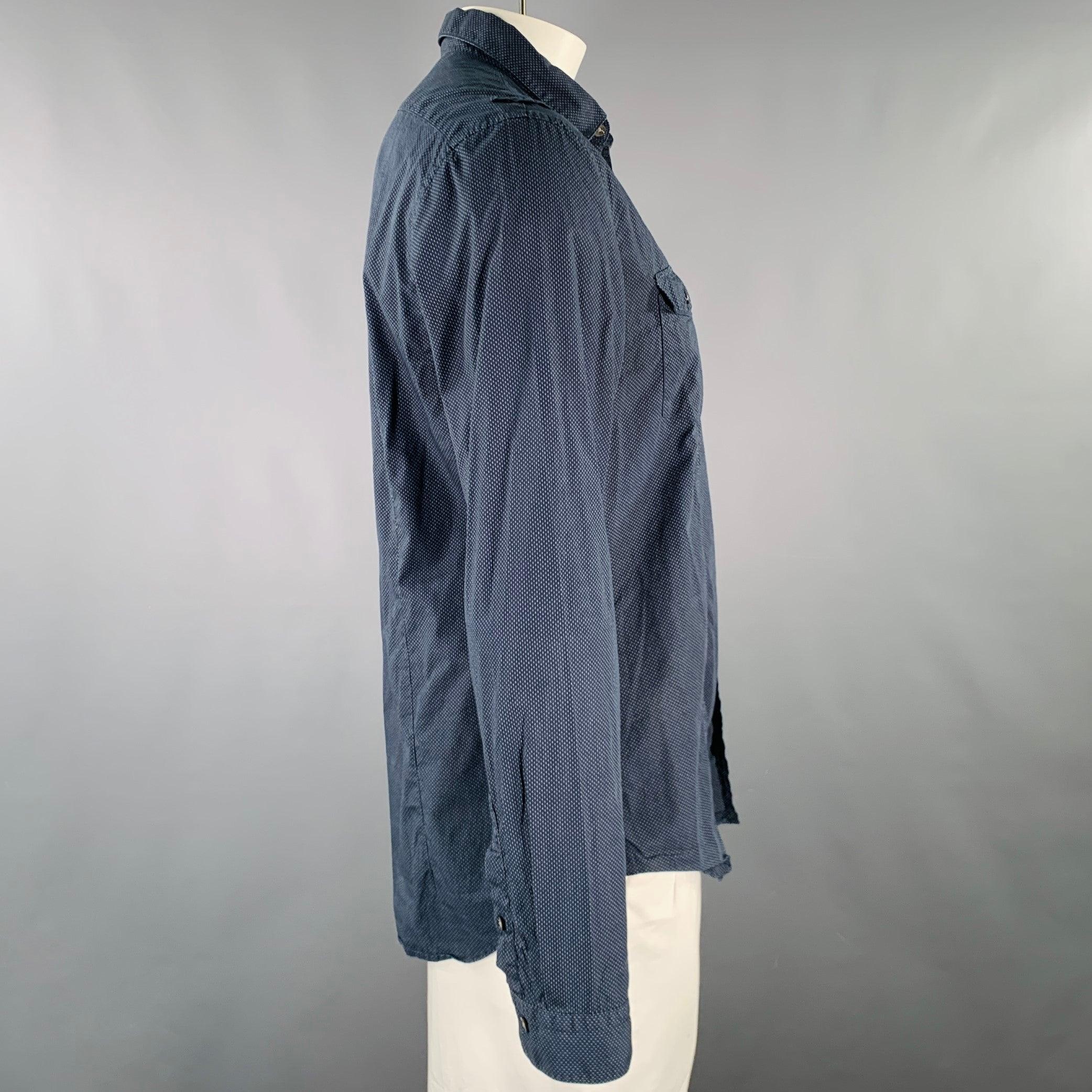 Purple JOHN VARVATOS Size L Navy White Nailhead Cotton Patch Pocket Long Sleeve Shirt For Sale