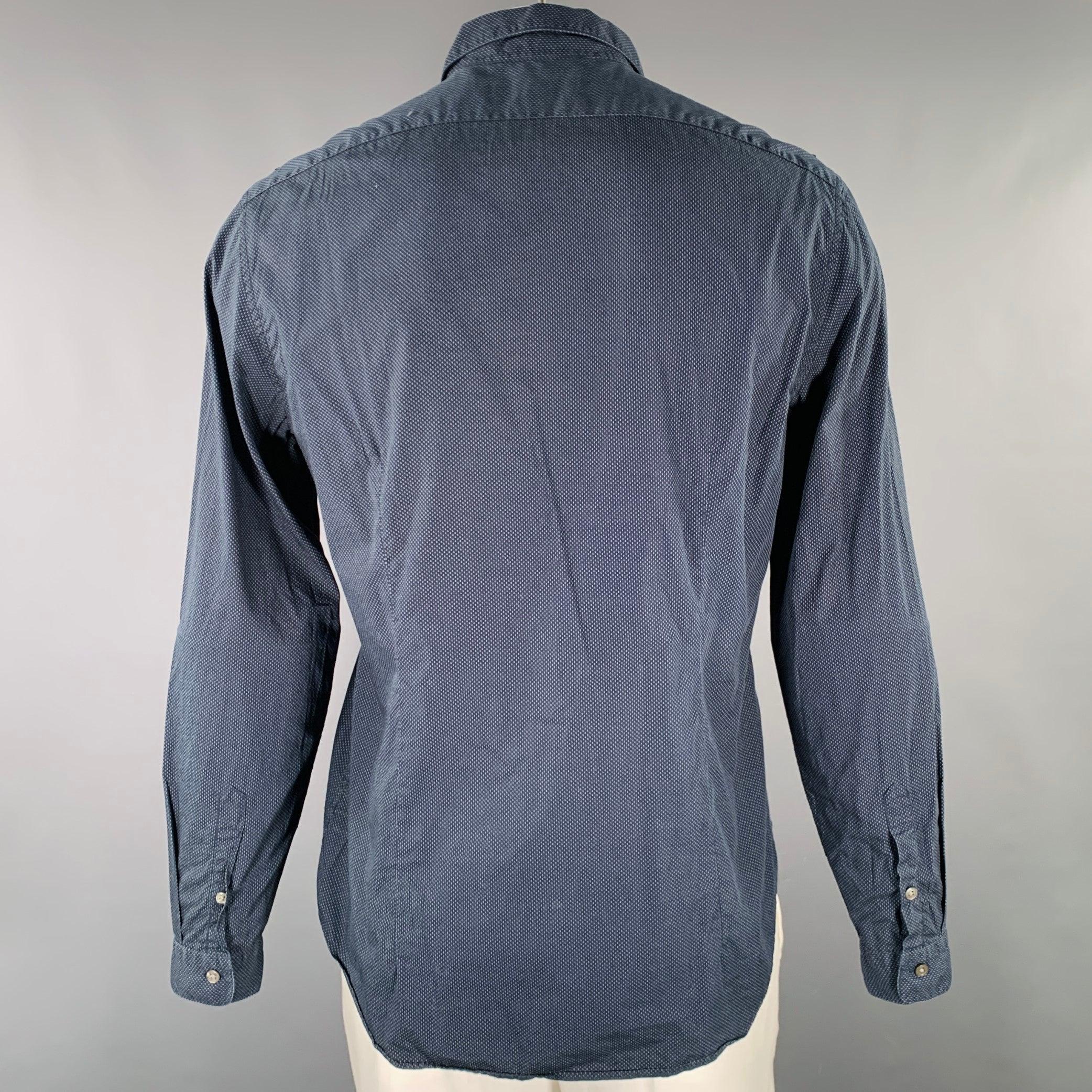 JOHN VARVATOS Size L Navy White Nailhead Cotton Patch Pocket Long Sleeve Shirt In Excellent Condition For Sale In San Francisco, CA