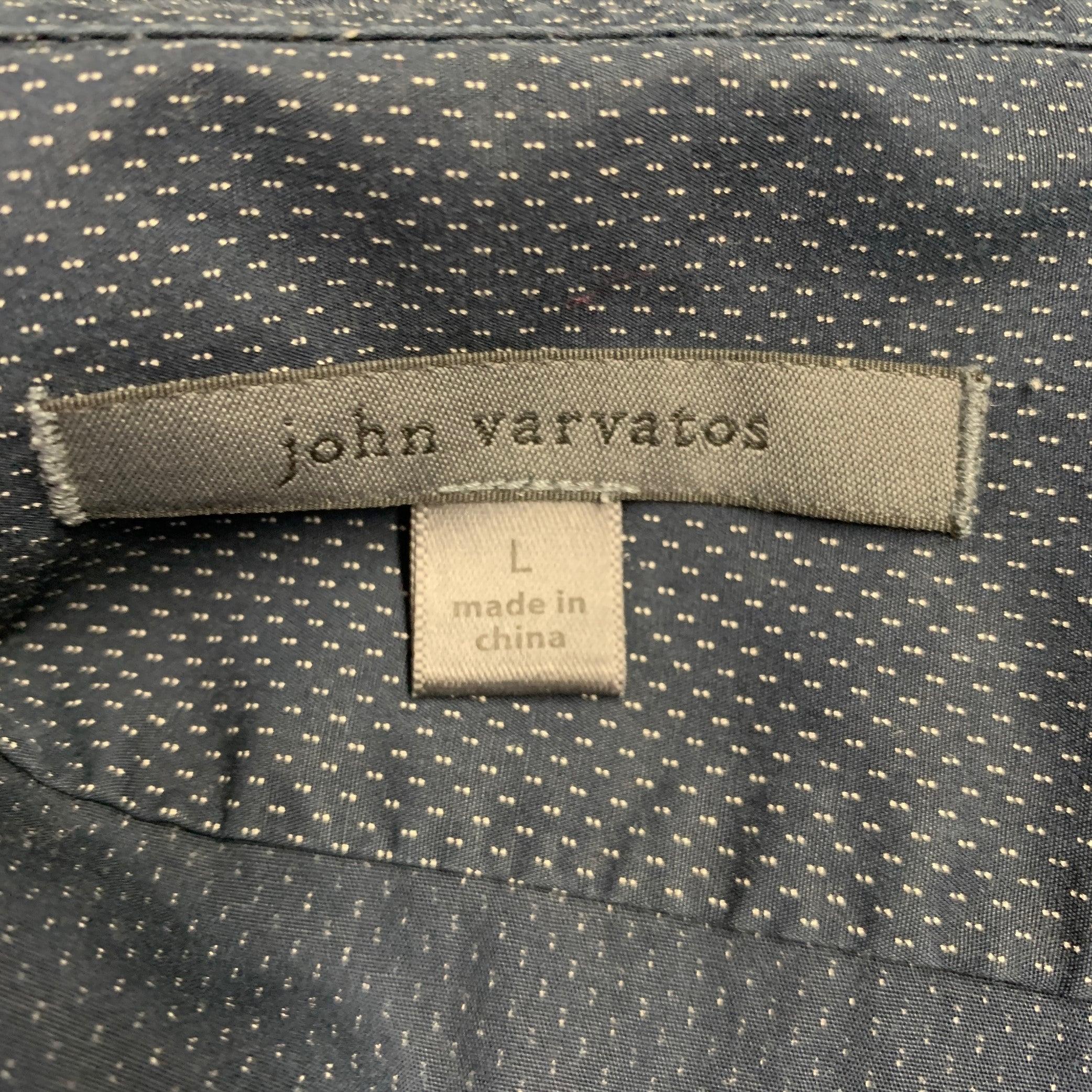 Men's JOHN VARVATOS Size L Navy White Nailhead Cotton Patch Pocket Long Sleeve Shirt For Sale