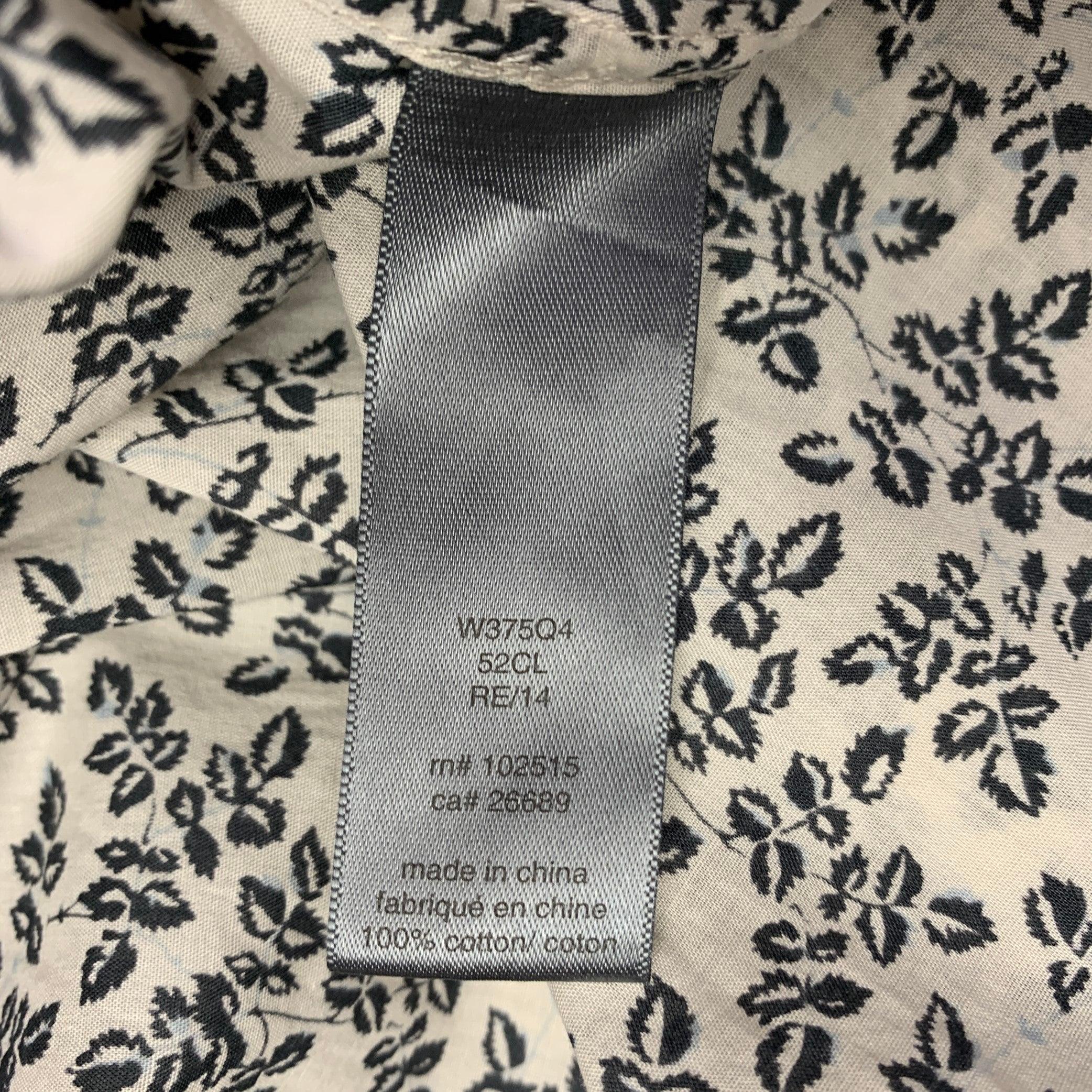 JOHN VARVATOS Size L Off White Navy Leaves Cotton One Pocket Long Sleeve Shirt For Sale 3