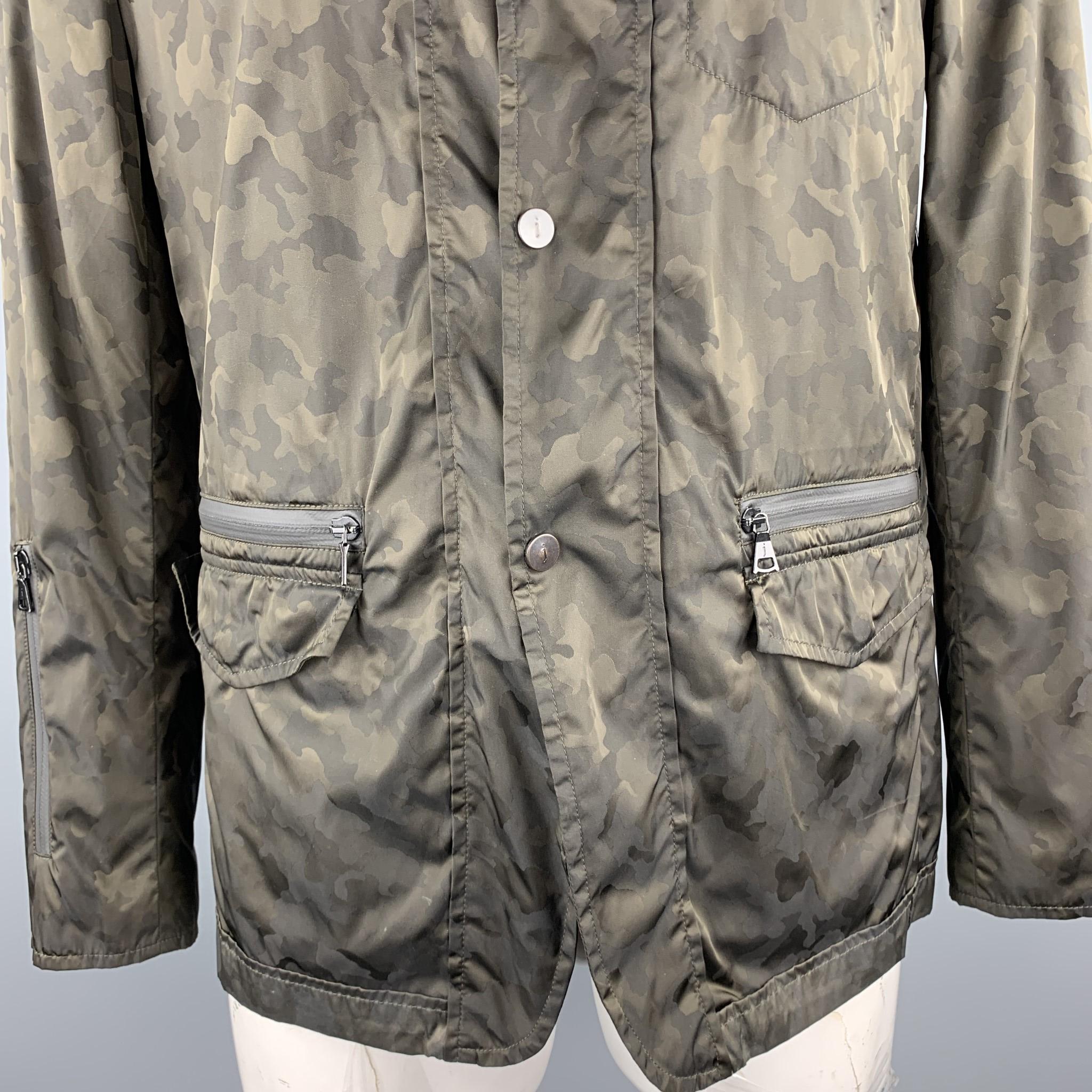 Gray JOHN VARVATOS Size L Olive Camouflage Windbreaker Snap Jacket
