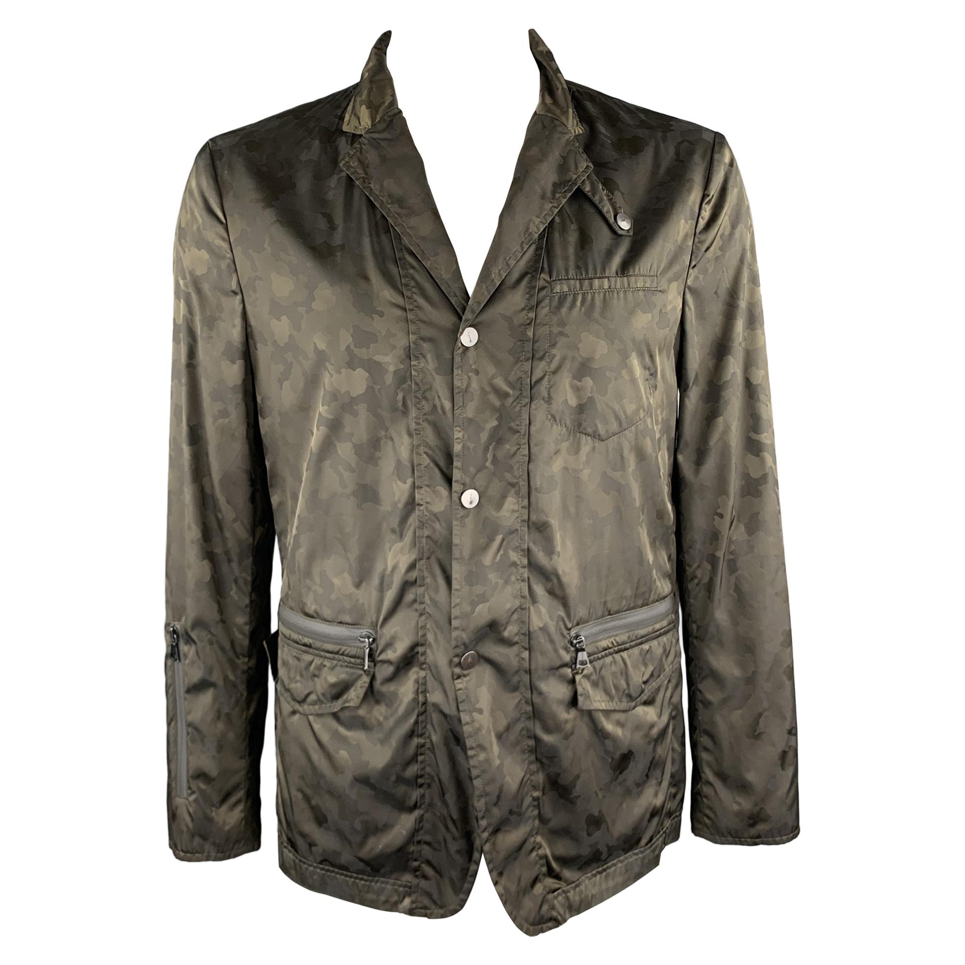 JOHN VARVATOS Size L Olive Camouflage Windbreaker Snap Jacket