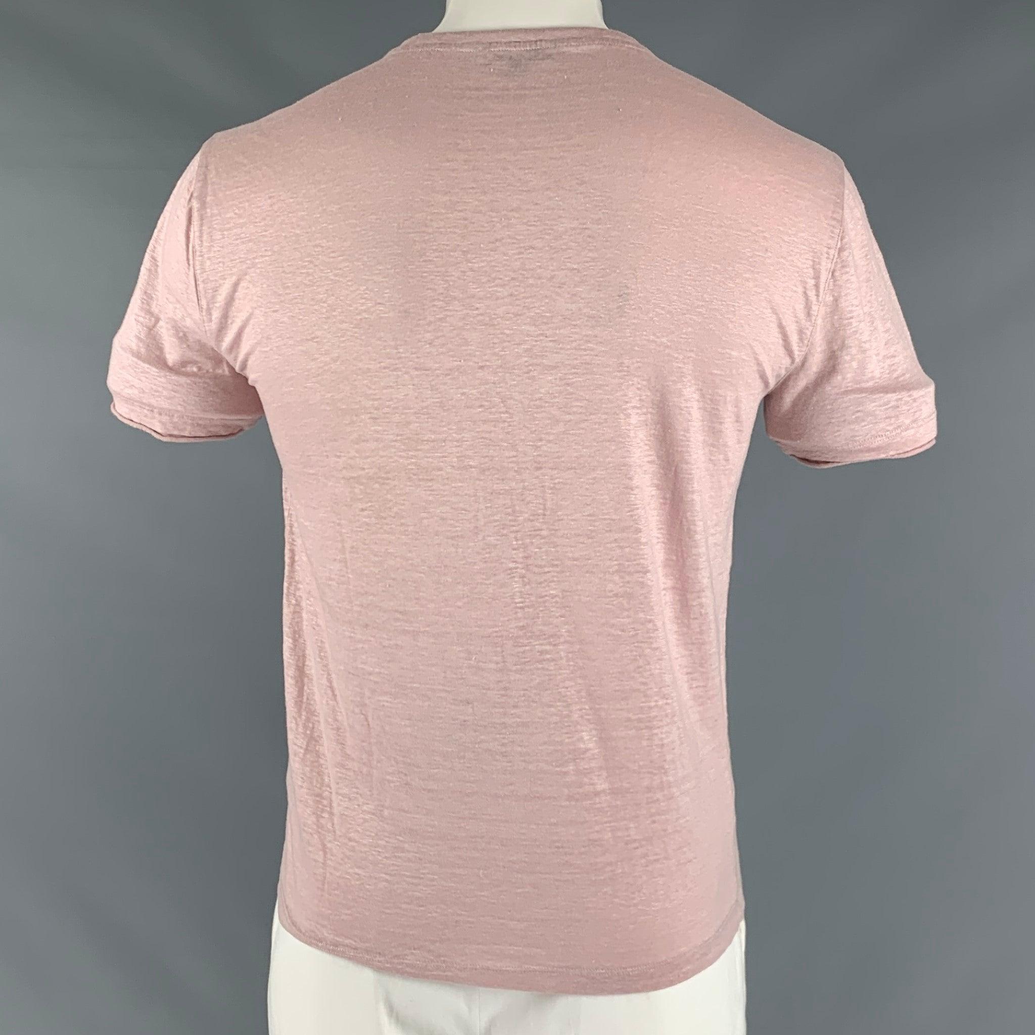 JOHN VARVATOS Size L Pink Heather Linen V-Neck T-shirt In Excellent Condition In San Francisco, CA