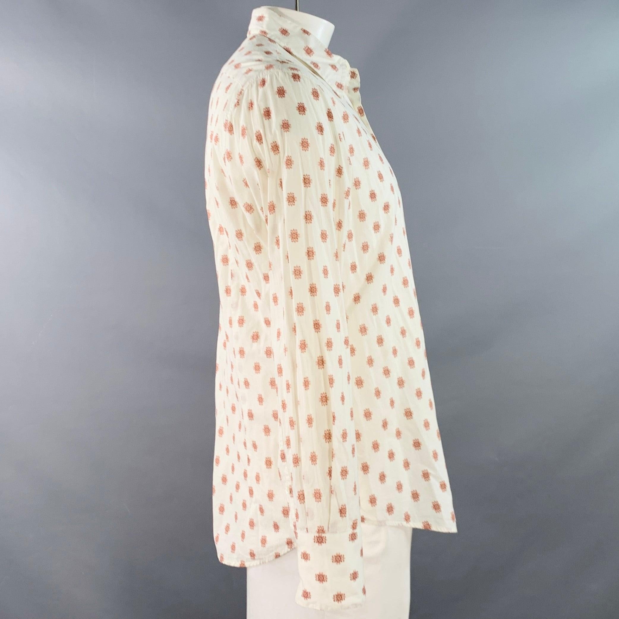 Blanc I.L.A. John Varvatos Size L White Rust Abstract Floral Cotton Long Sleeve Shirt (Chemise à manches longues en coton) en vente
