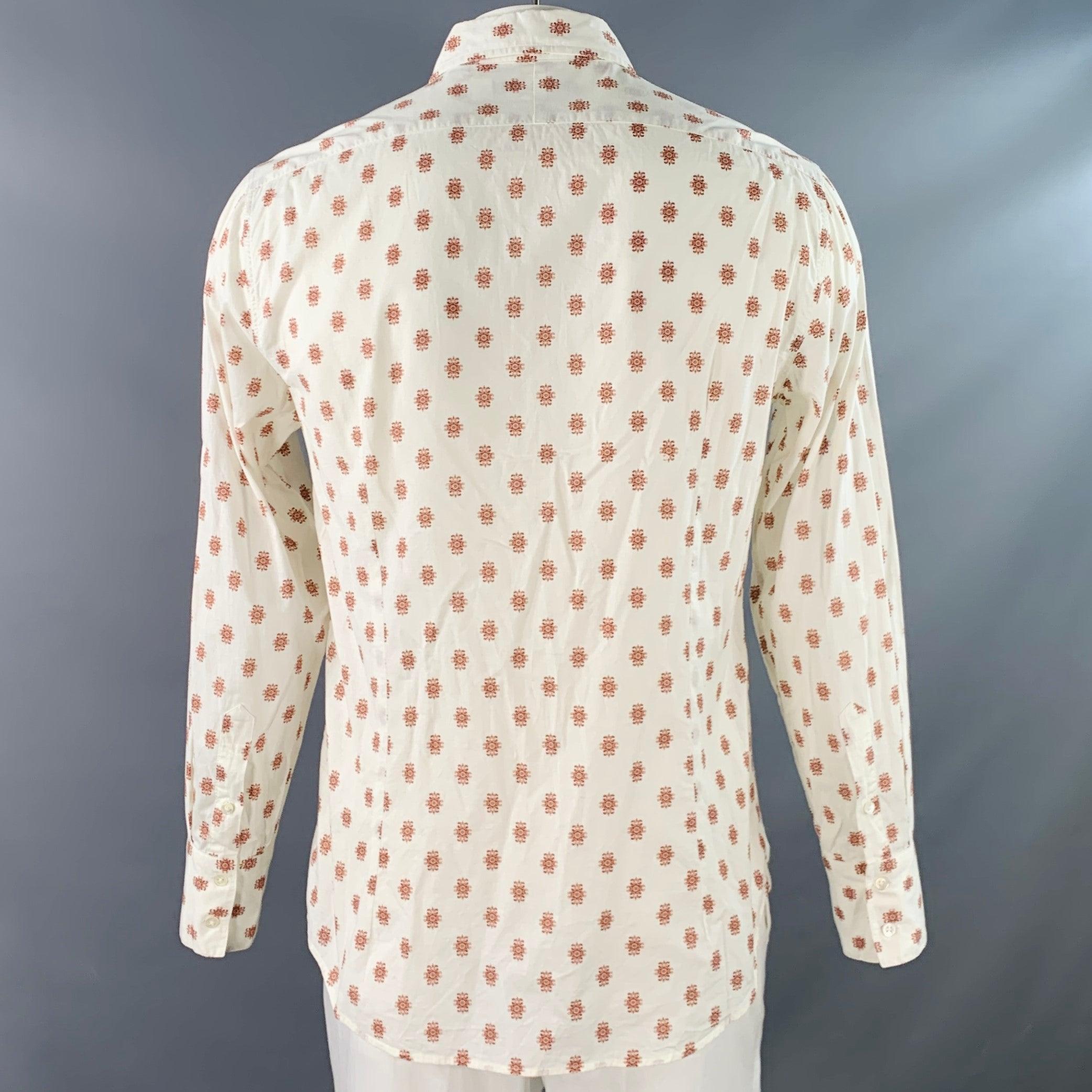 I.L.A. John Varvatos Size L White Rust Abstract Floral Cotton Long Sleeve Shirt (Chemise à manches longues en coton) Bon état - En vente à San Francisco, CA