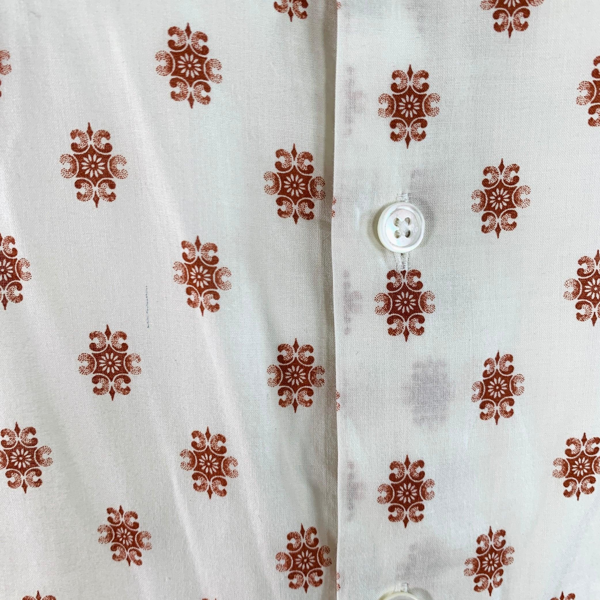 I.L.A. John Varvatos Size L White Rust Abstract Floral Cotton Long Sleeve Shirt (Chemise à manches longues en coton) Pour hommes en vente