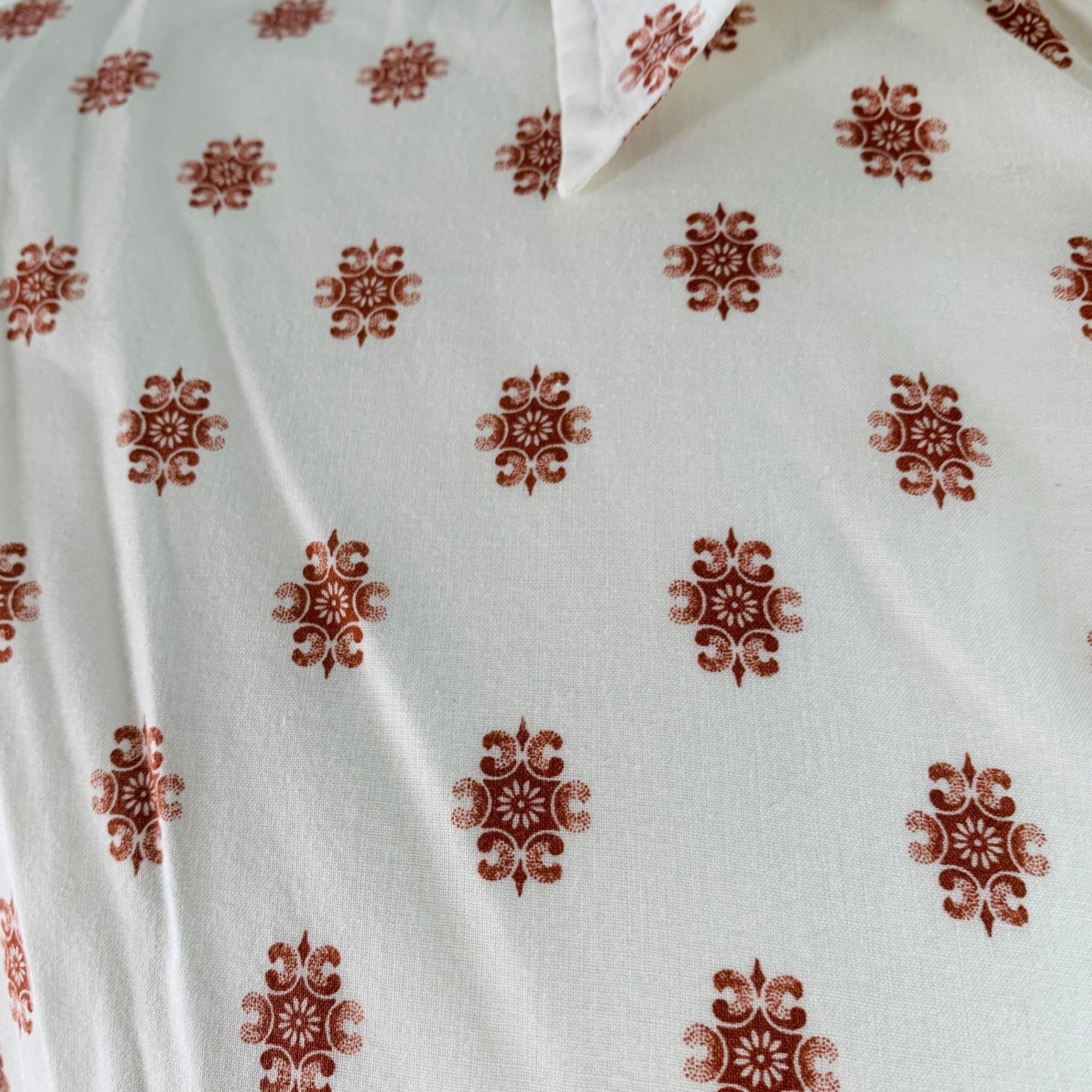 I.L.A. John Varvatos Size L White Rust Abstract Floral Cotton Long Sleeve Shirt (Chemise à manches longues en coton) en vente 1