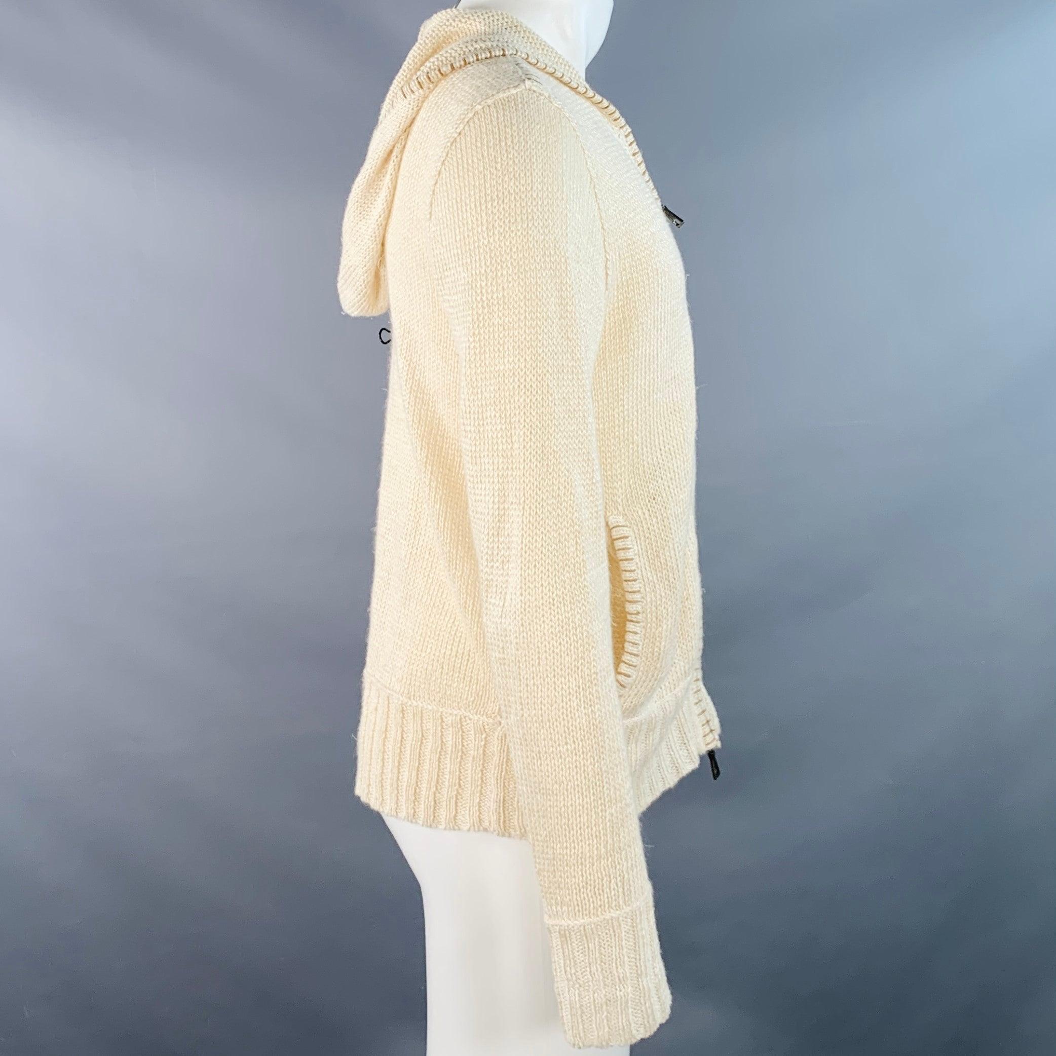 Beige JOHN VARVATOS Cardigan con cappuccio in maglia di lino beige taglia M in vendita