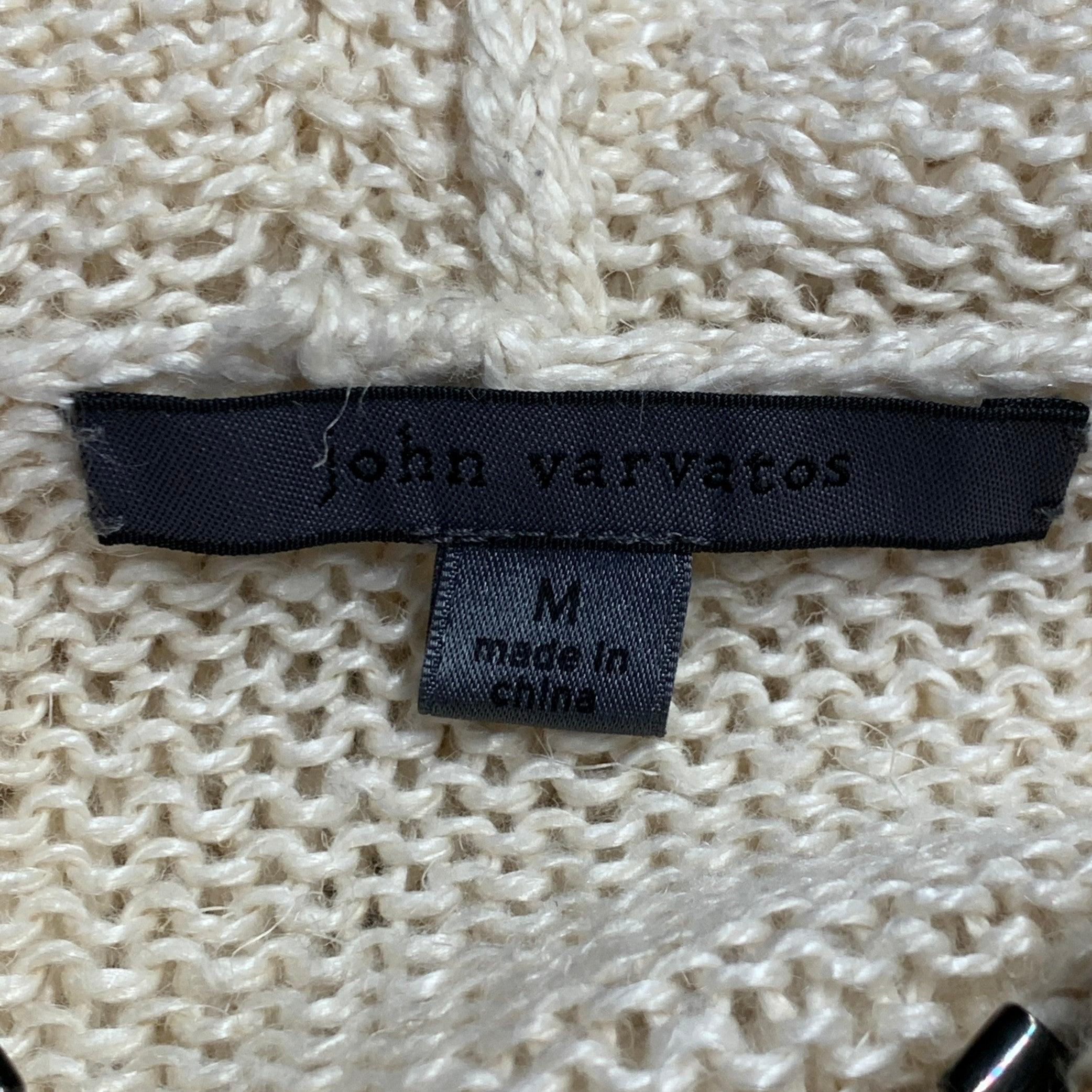 JOHN VARVATOS Cardigan con cappuccio in maglia di lino beige taglia M in vendita 4