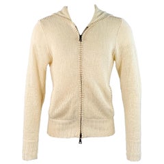 JOHN VARVATOS Cardigan con cappuccio in maglia di lino beige taglia M