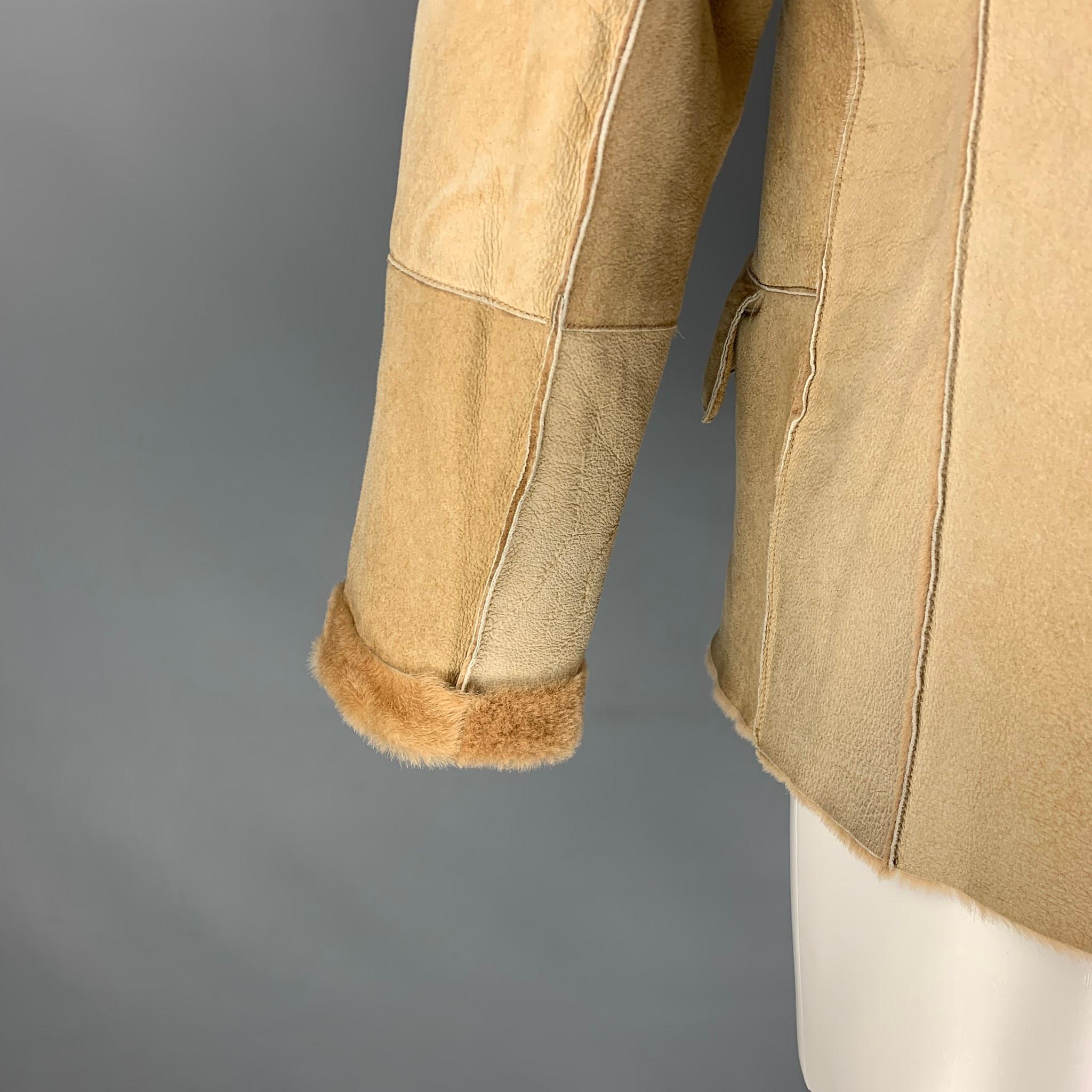 JOHN VARVATOS Size M Beige Shearling Button Up Coat In Good Condition In San Francisco, CA