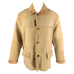 John Varvatos Taglia M Cappotto in Shearling Beige Button Up