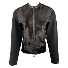 JOHN VARVATOS Size M Black Pony Hair Leather Cashmere Knit Zip Jacket