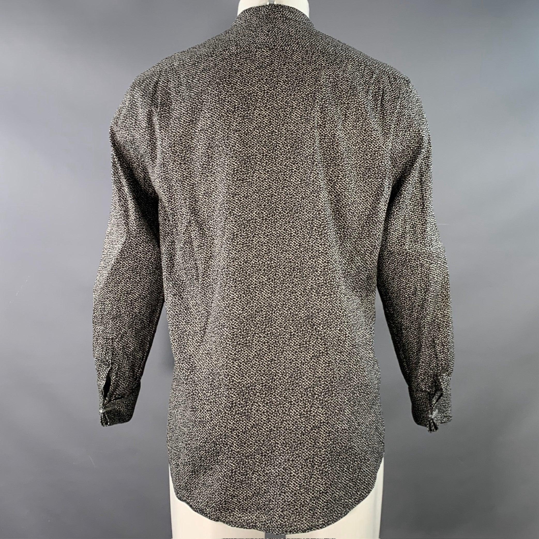 Men's JOHN VARVATOS Size M Black White Abstract Floral Pleated Tuxedo Long Sleeve Shirt For Sale