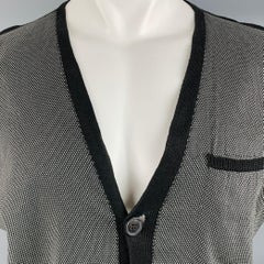 John Varvatos Size M Black White Nailhead Linen V-Neck Cardigan