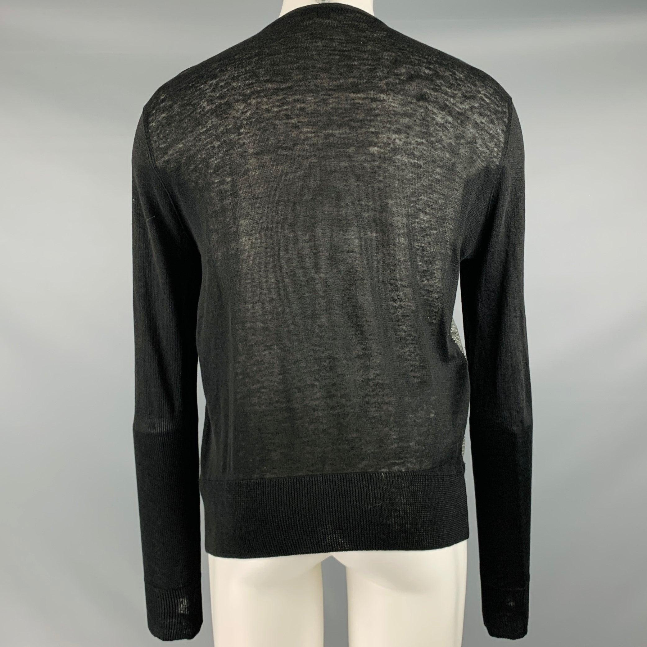 Men's JOHN VARVATOS Size M Black White Nailhead Linen V-Neck Cardigan For Sale