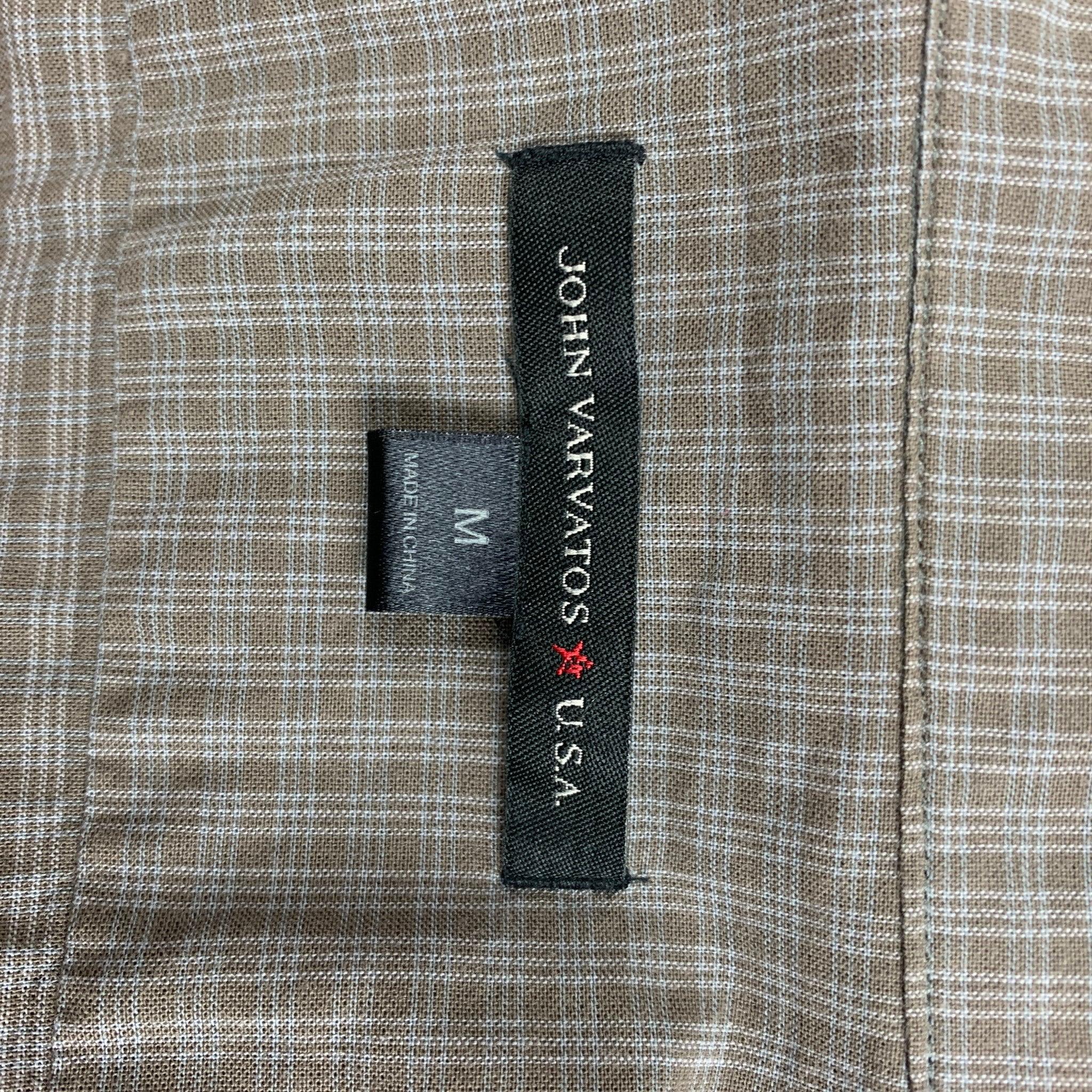 JOHN VARVATOS Size M Brown Checkered Cotton Long Sleeve Shirt For Sale 1