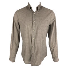JOHN VARVATOS - Camicia a maniche lunghe in cotone a scacchi di colore marrone, taglia M.