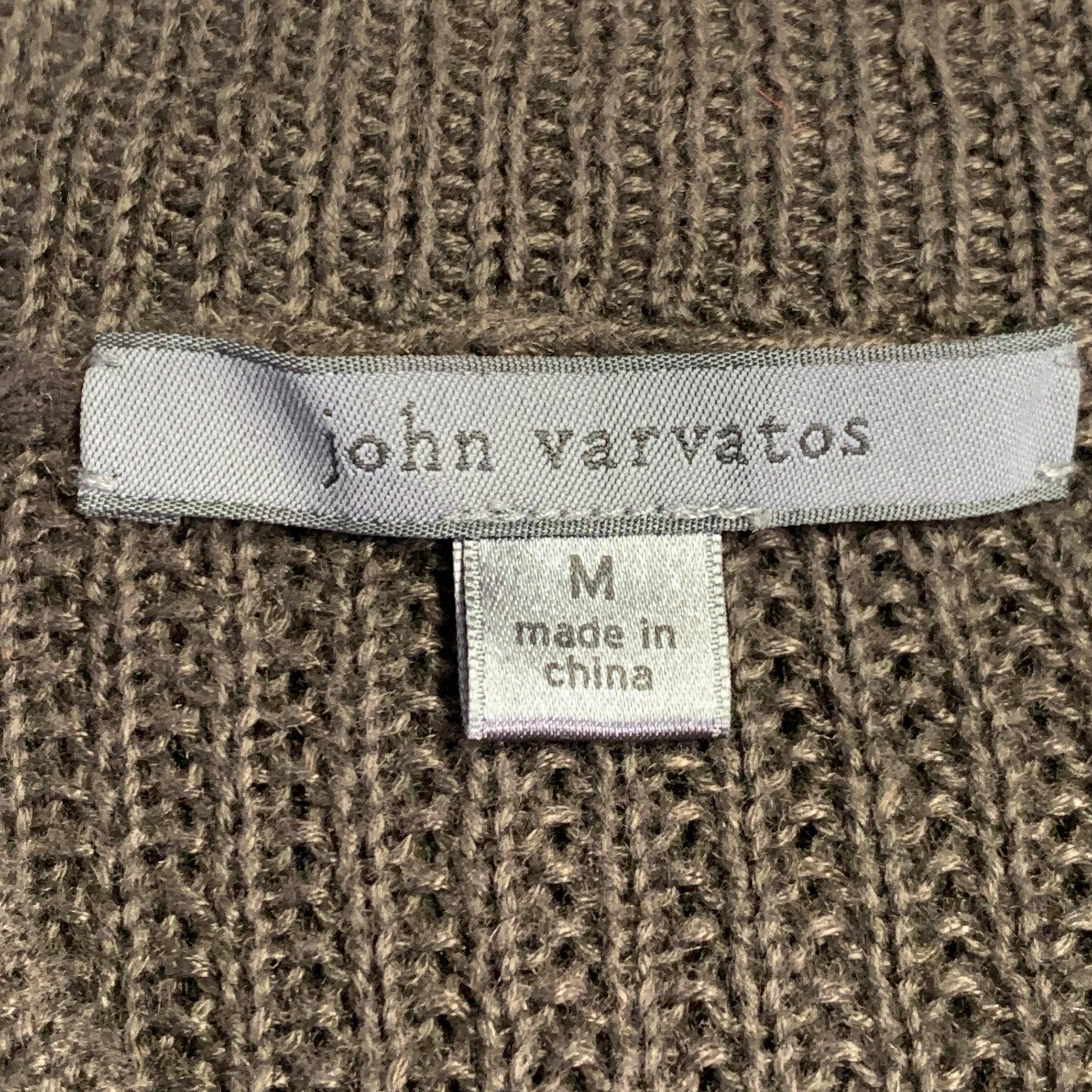 JOHN VARVATOS Size M Brown Waffle Knit Linen Collarless Cardigan For Sale 6
