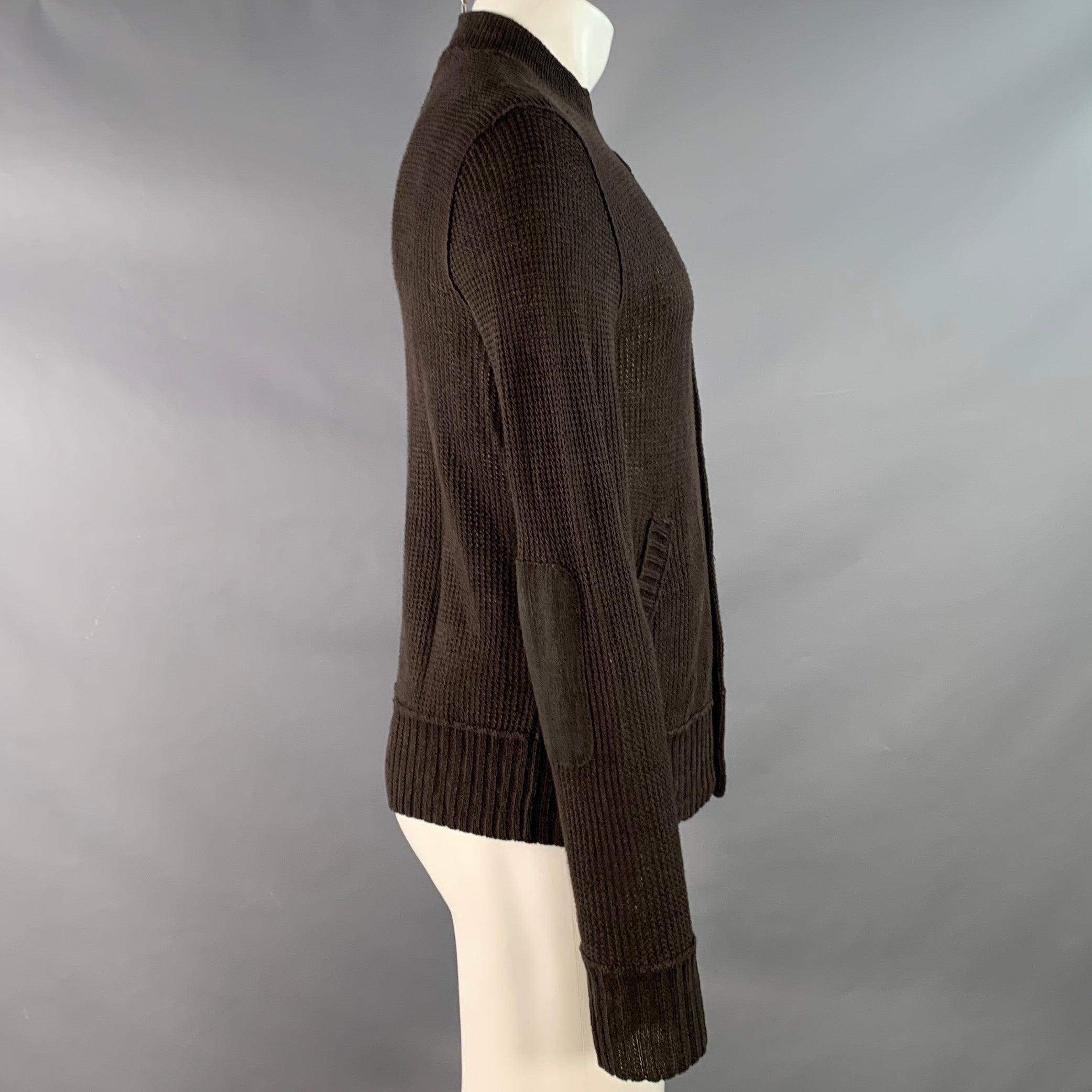 JOHN VARVATOS Size M Brown Waffle Knit Linen Collarless Cardigan In Good Condition For Sale In San Francisco, CA
