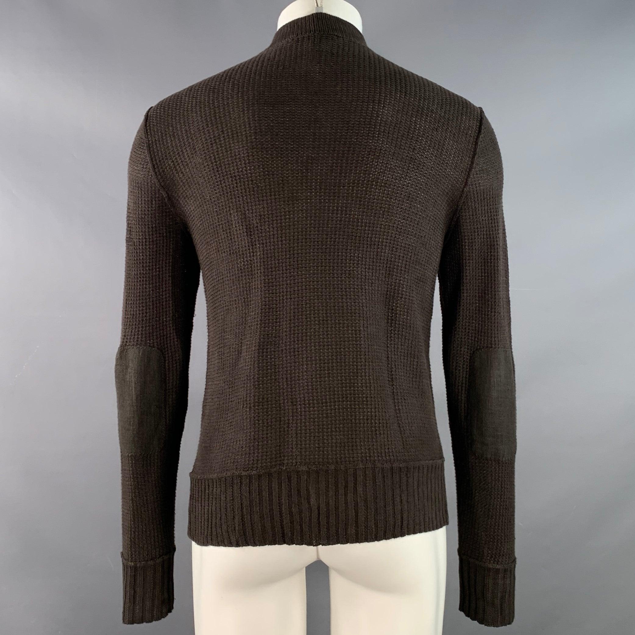 Men's JOHN VARVATOS Size M Brown Waffle Knit Linen Collarless Cardigan For Sale