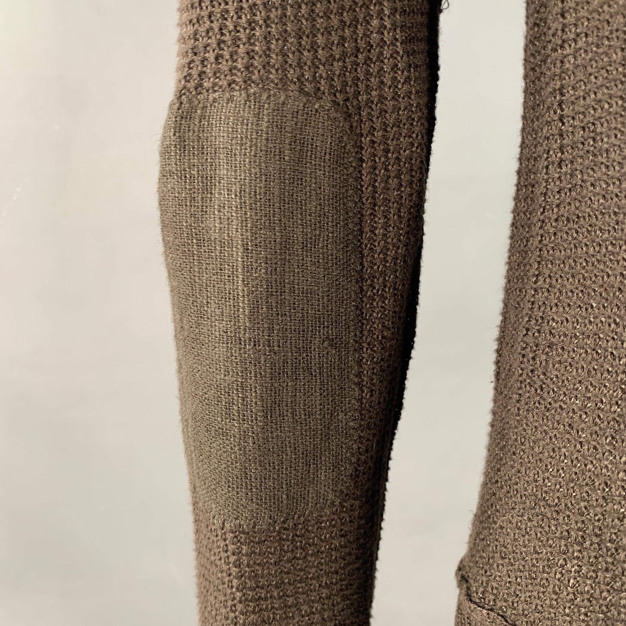 JOHN VARVATOS Size M Brown Waffle Knit Linen Collarless Cardigan For Sale 1