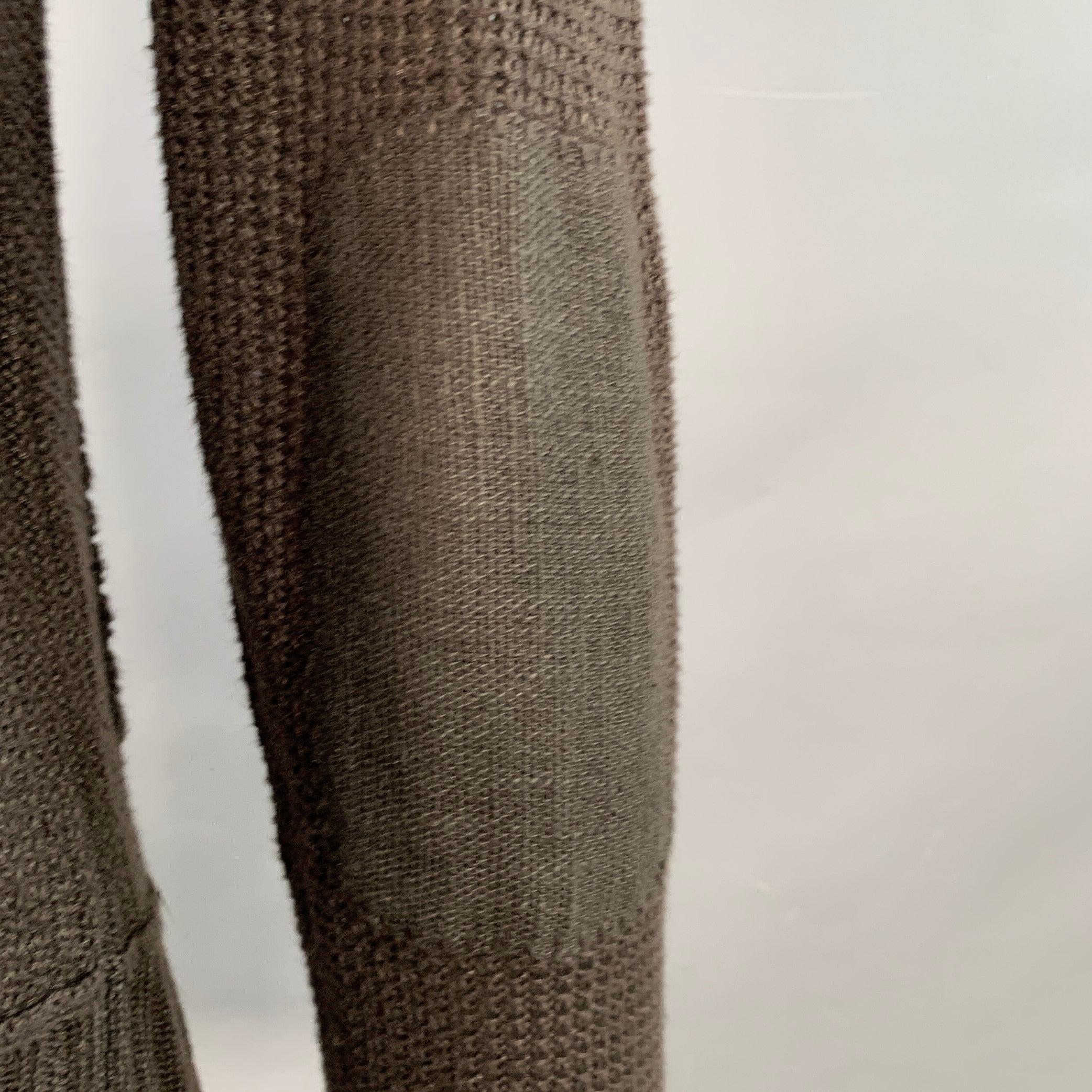 JOHN VARVATOS Size M Brown Waffle Knit Linen Collarless Cardigan For Sale 2
