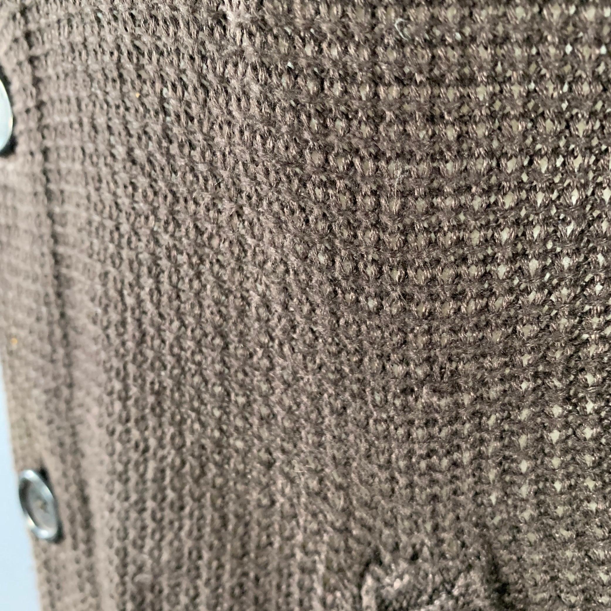 JOHN VARVATOS Size M Brown Waffle Knit Linen Collarless Cardigan For Sale 5