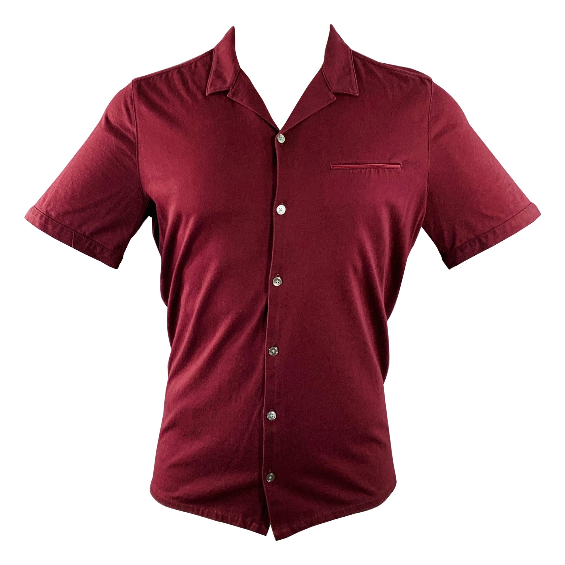 JOHN VARVATOS Size M Burgundy Cotton One Pocket Short Sleeve Shirt For Sale