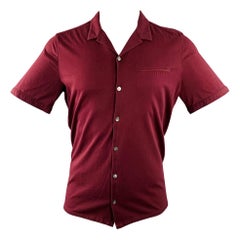 JOHN VARVATOS Size M Burgundy Cotton One Pocket Short Sleeve Shirt