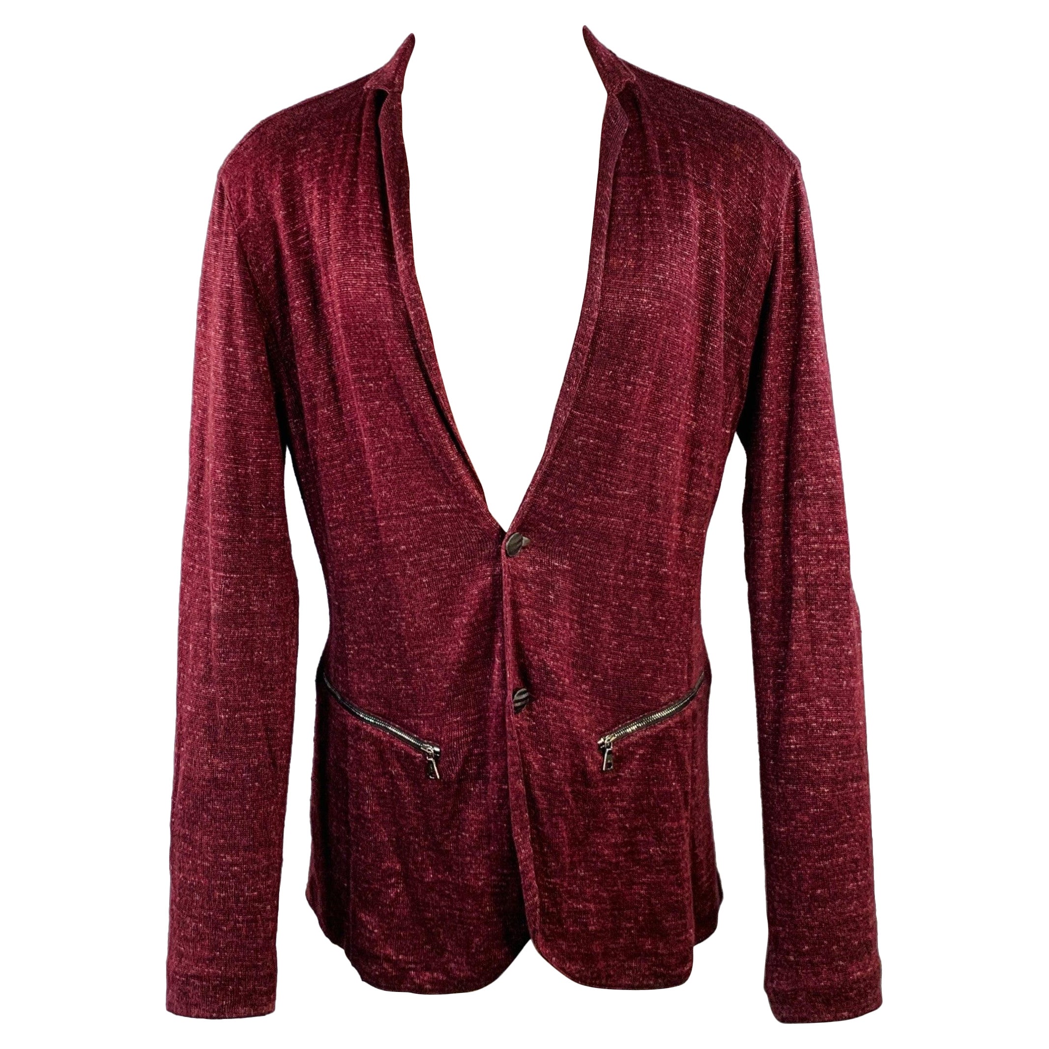 JOHN VARVATOS Size M Burgundy Linen Cotton Metallic Notch Lapel Cardigan For Sale