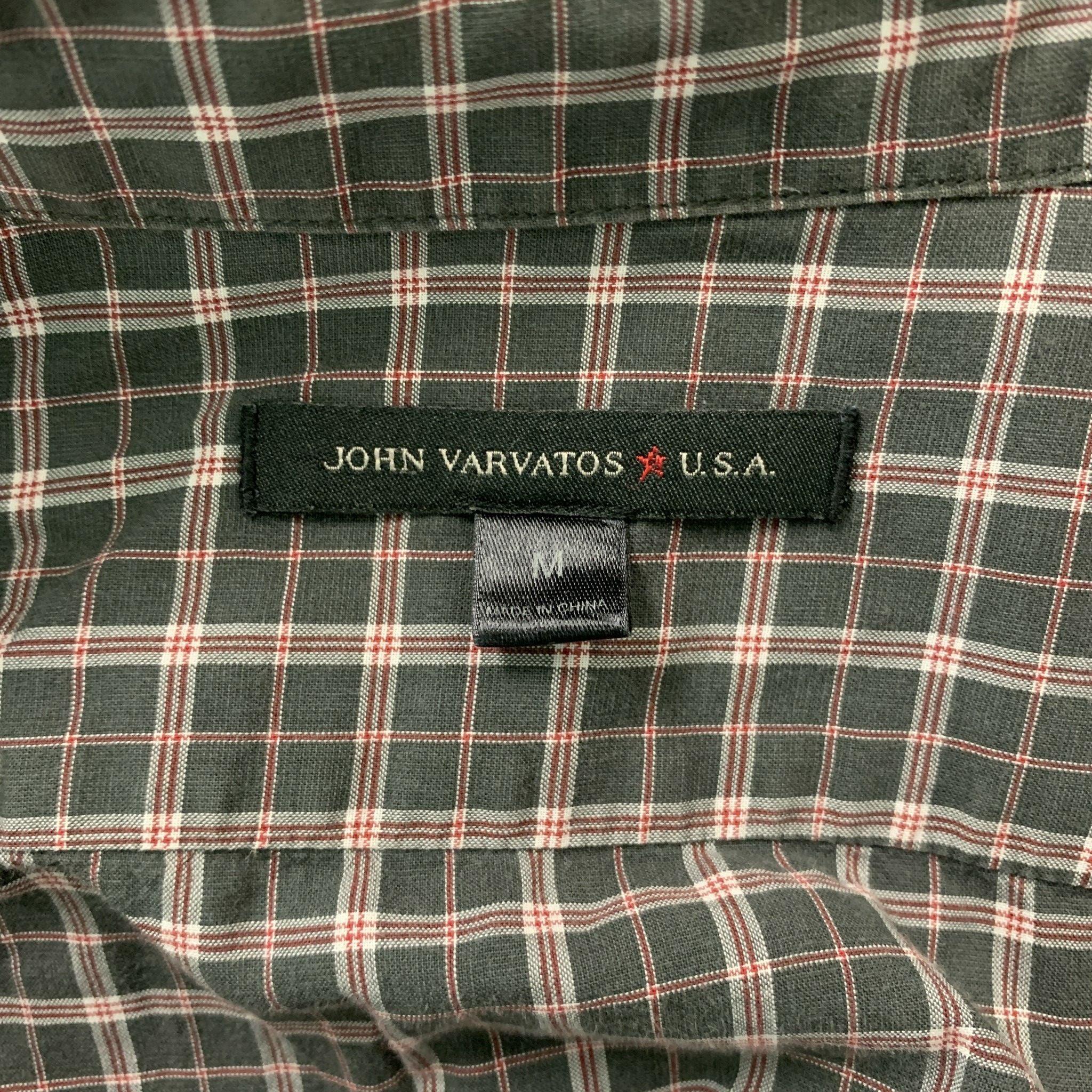 Men's JOHN VARVATOS Size M Charcoal & Red Plaid Cotton Button Down Long Sleeve Shirt For Sale