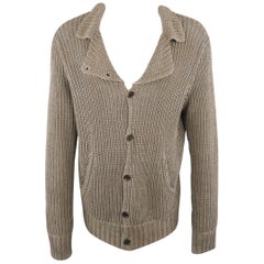JOHN VARVATOS Size M Grey Dirty Wash Knitted Linen Lapel Cardigan