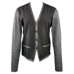 JOHN VARVATOS Size M Grey Slate Glenplaid Linen Two Pockets Cardigan