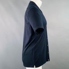 JOHN VARVATOS - Camicia a manica corta in cotone navy con un solo taschino, taglia M.