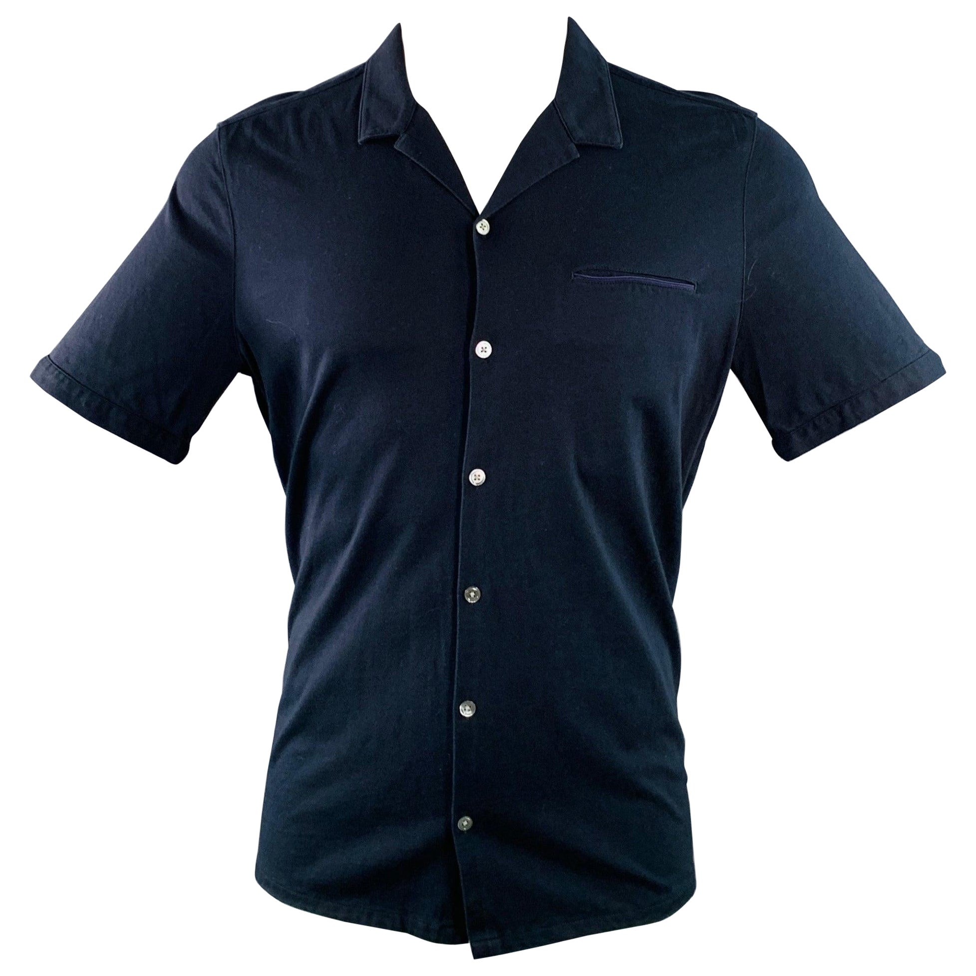 JOHN VARVATOS Size M Navy Cotton One Pocket Short Sleeve Shirt