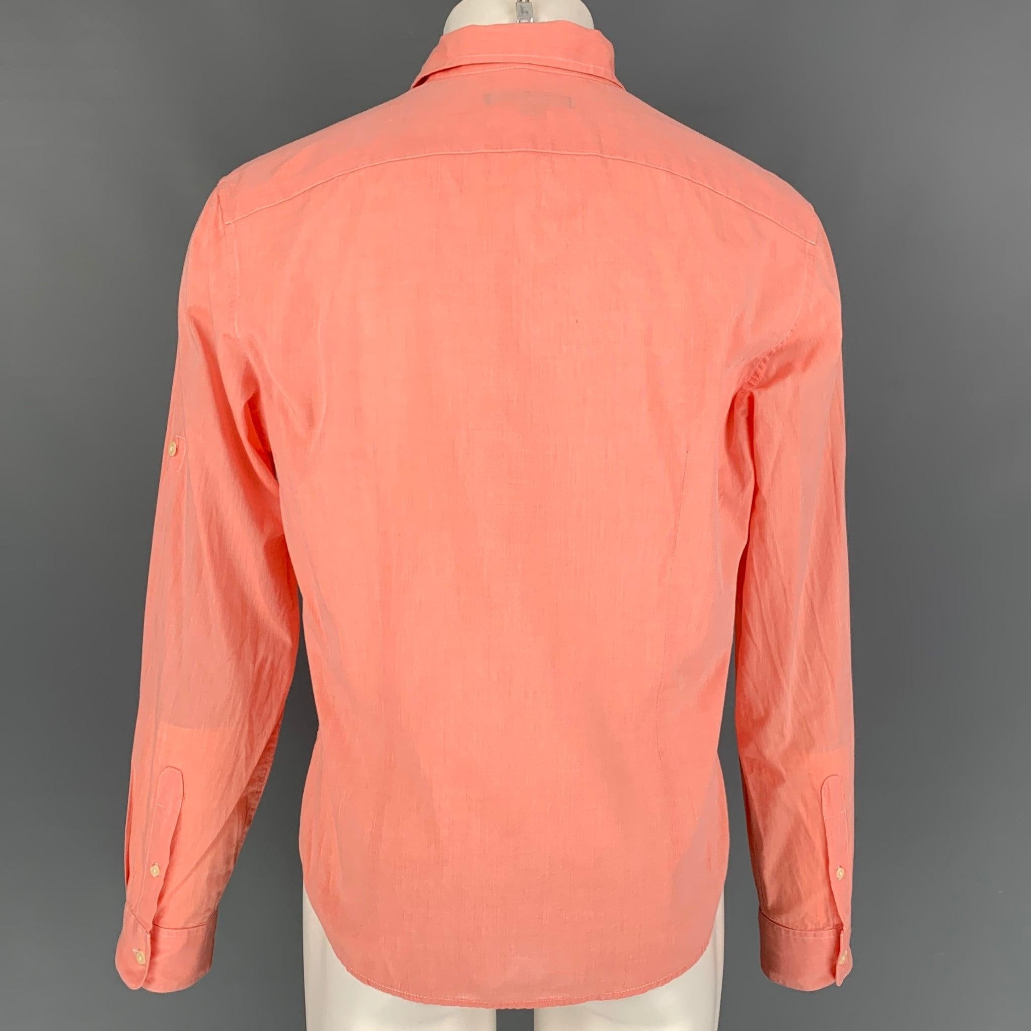 JOHN VARVATOS Size M Salmon Button Up Long Sleeve Shirt In Good Condition For Sale In San Francisco, CA