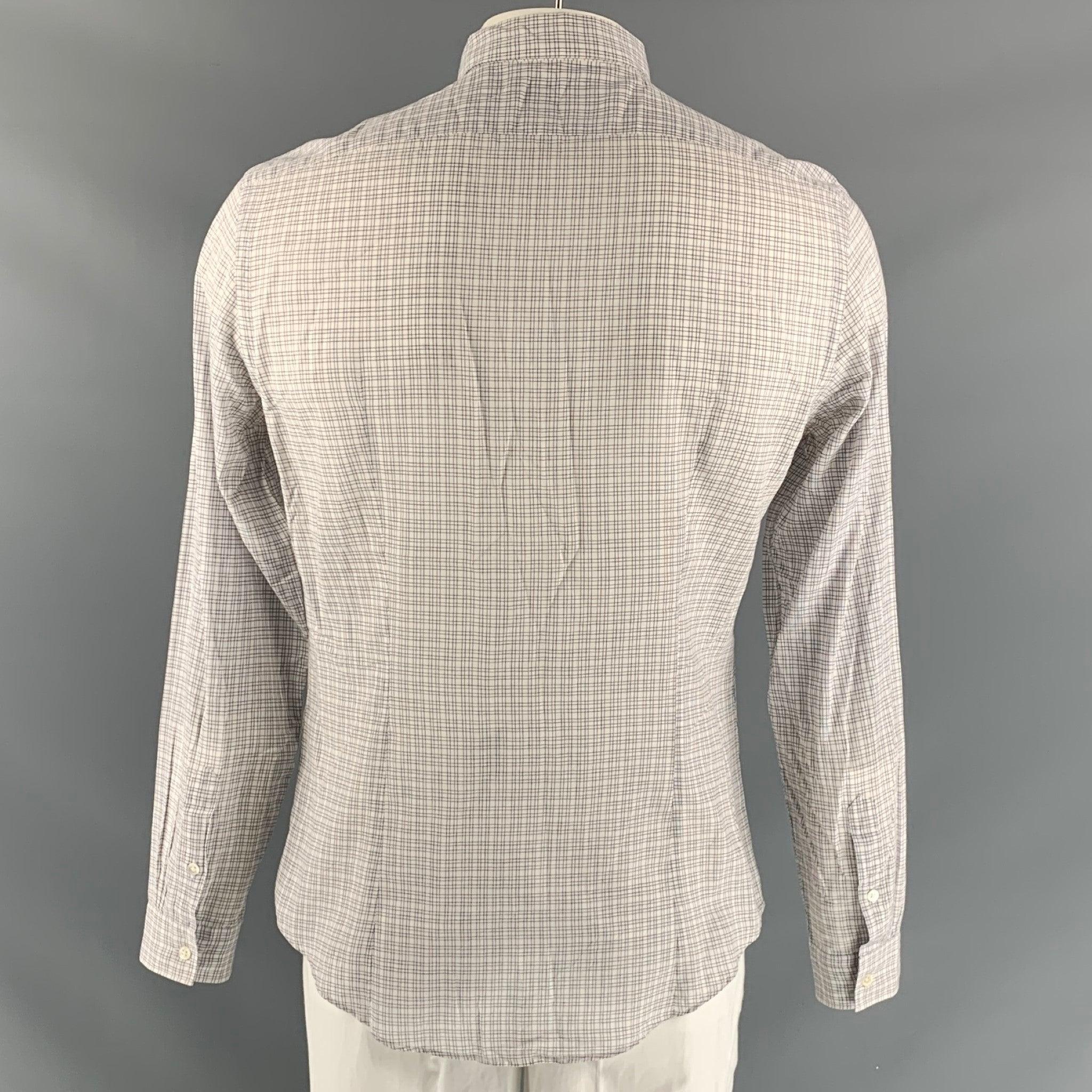 JOHN VARVATOS Size M White Checkered Cotton Button Up Long Sleeve Shirt In Excellent Condition For Sale In San Francisco, CA
