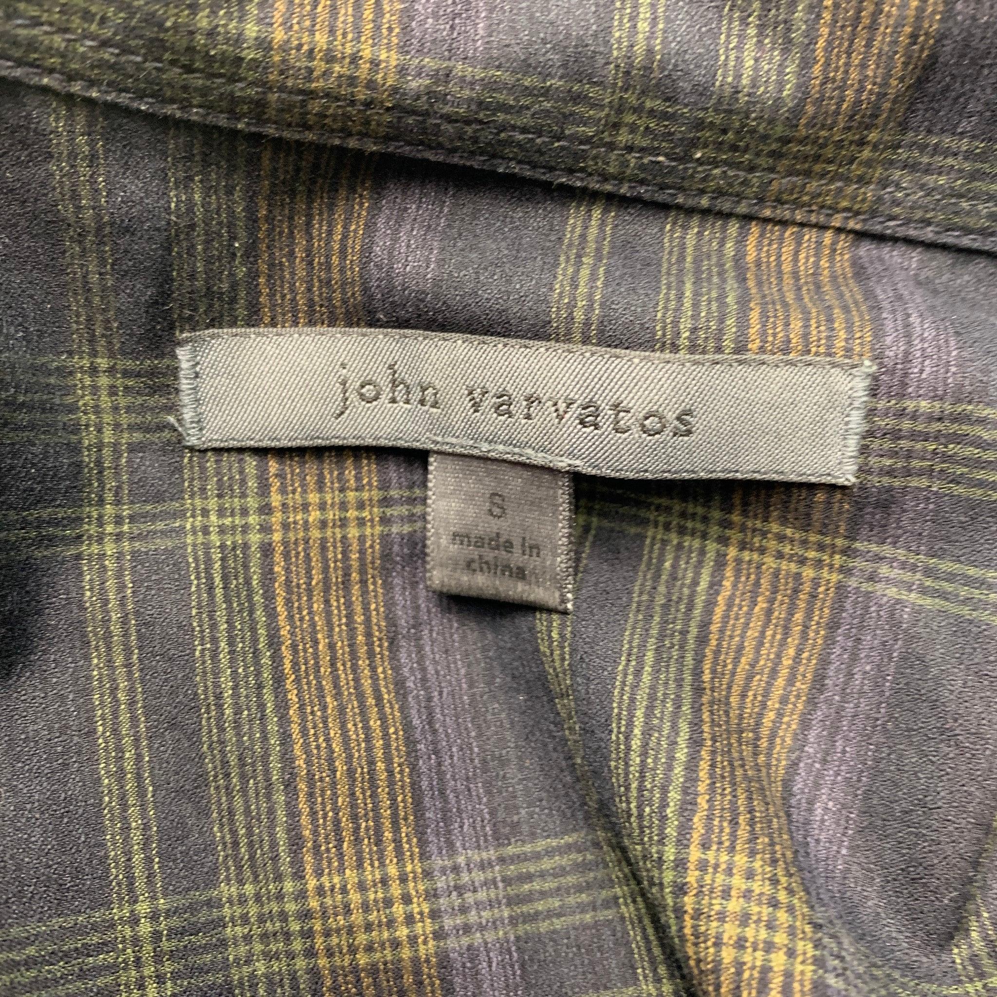JOHN VARVATOS Size S Black Green Plaid Cotton Long Sleeve Shirt For Sale 1
