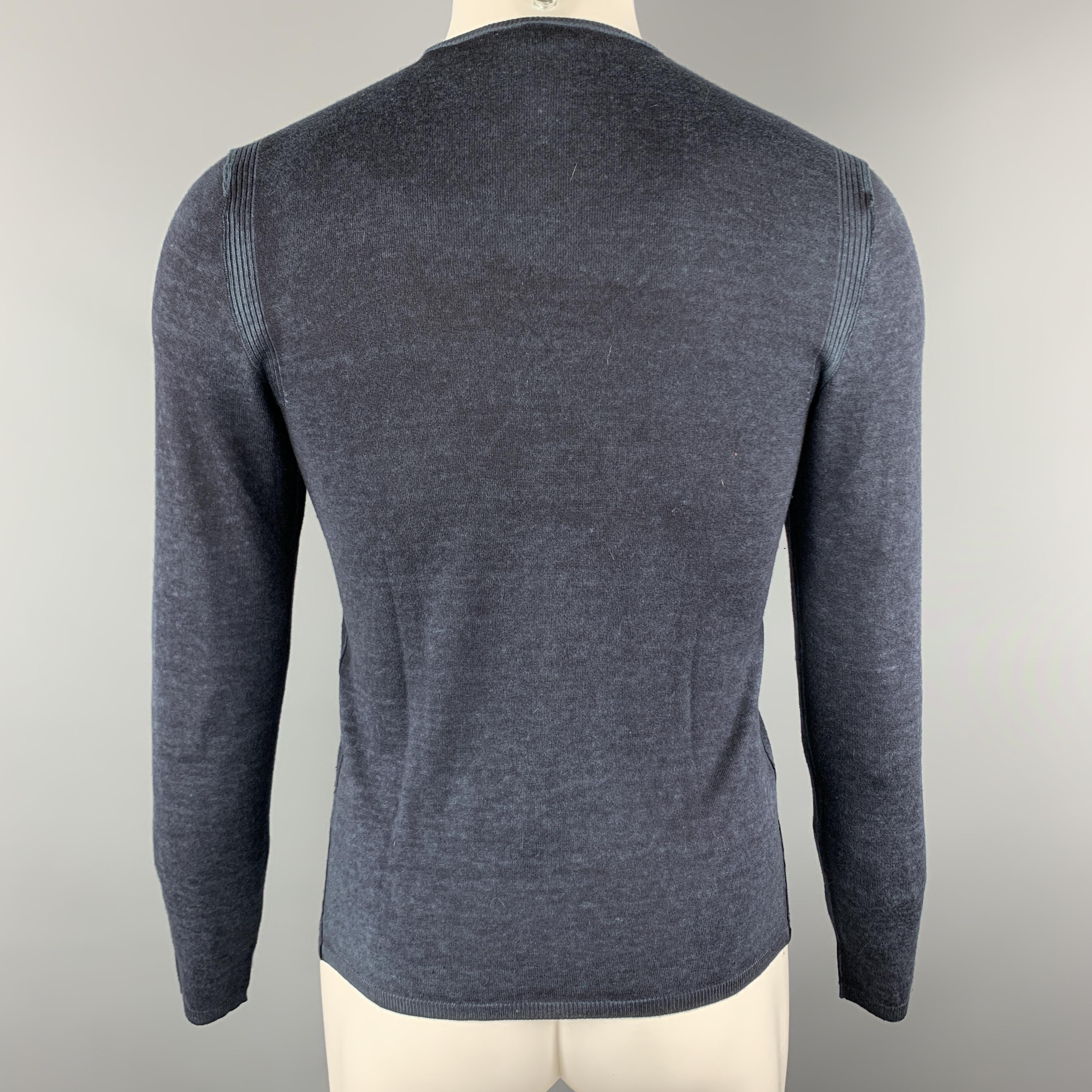 JOHN VARVATOS Size S Black & Navy Heather Silk / Cashmere Crew-Neck Pullover Swe In Excellent Condition In San Francisco, CA