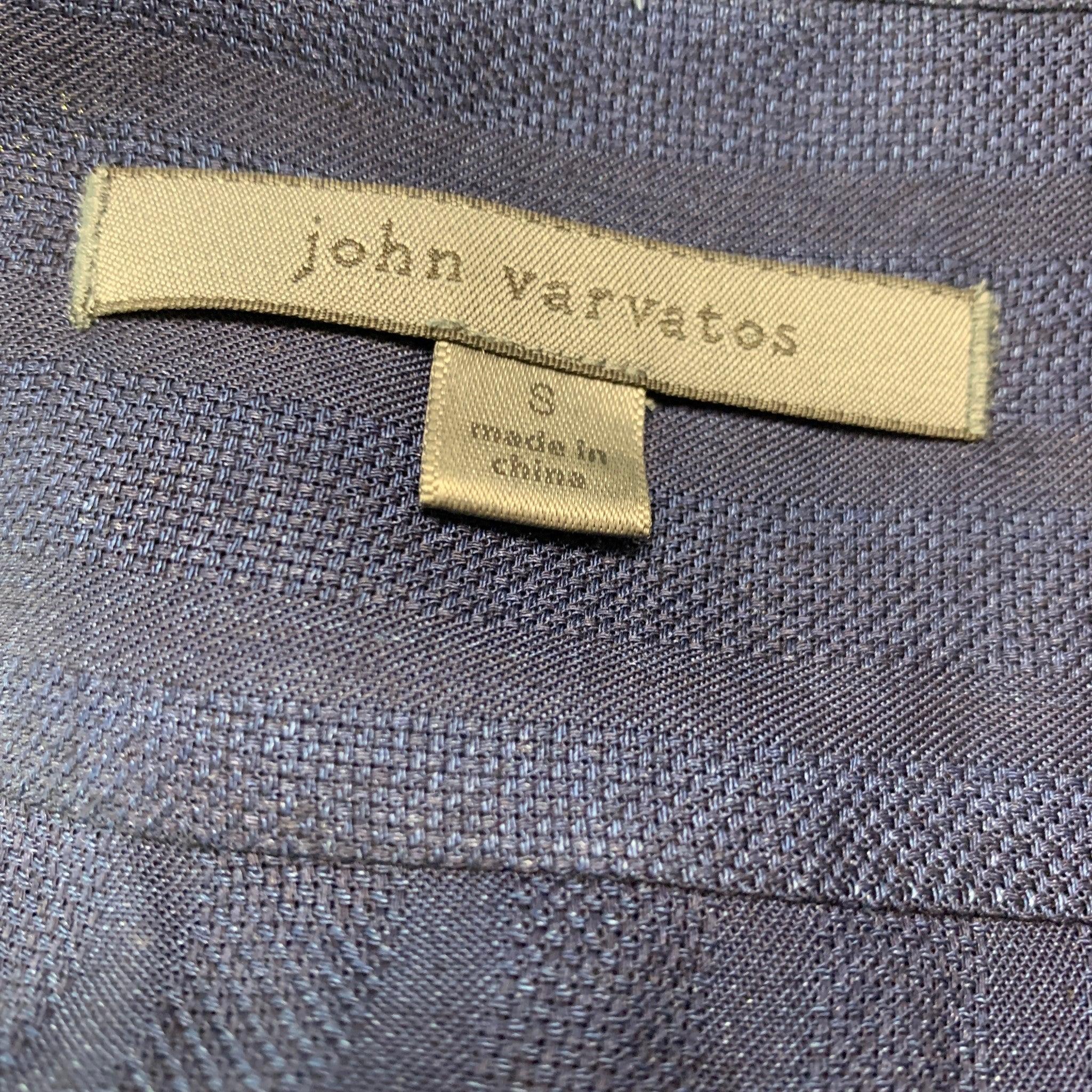 Uomo JOHN VARVATOS - Camicia a maniche lunghe con colletto Nehru in viscosa testurizzata blu navy - taglia S in vendita