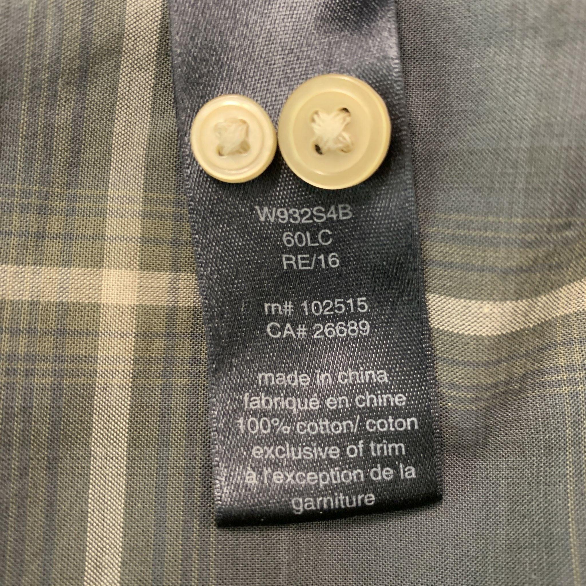 JOHN VARVATOS Size S Green & Grey Plaid Cotton Button Up Long Sleeve Shirt For Sale 1