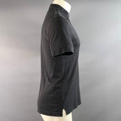 JOHN VARVATOS Größe S Grau-schwarz gestreiftes Polohemd aus Seide und Baumwolle mit spitzem Kragen