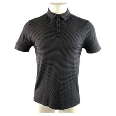 JOHN VARVATOS Größe S Grau-schwarz gestreiftes Polohemd aus Seide und Baumwolle mit spitzem Kragen