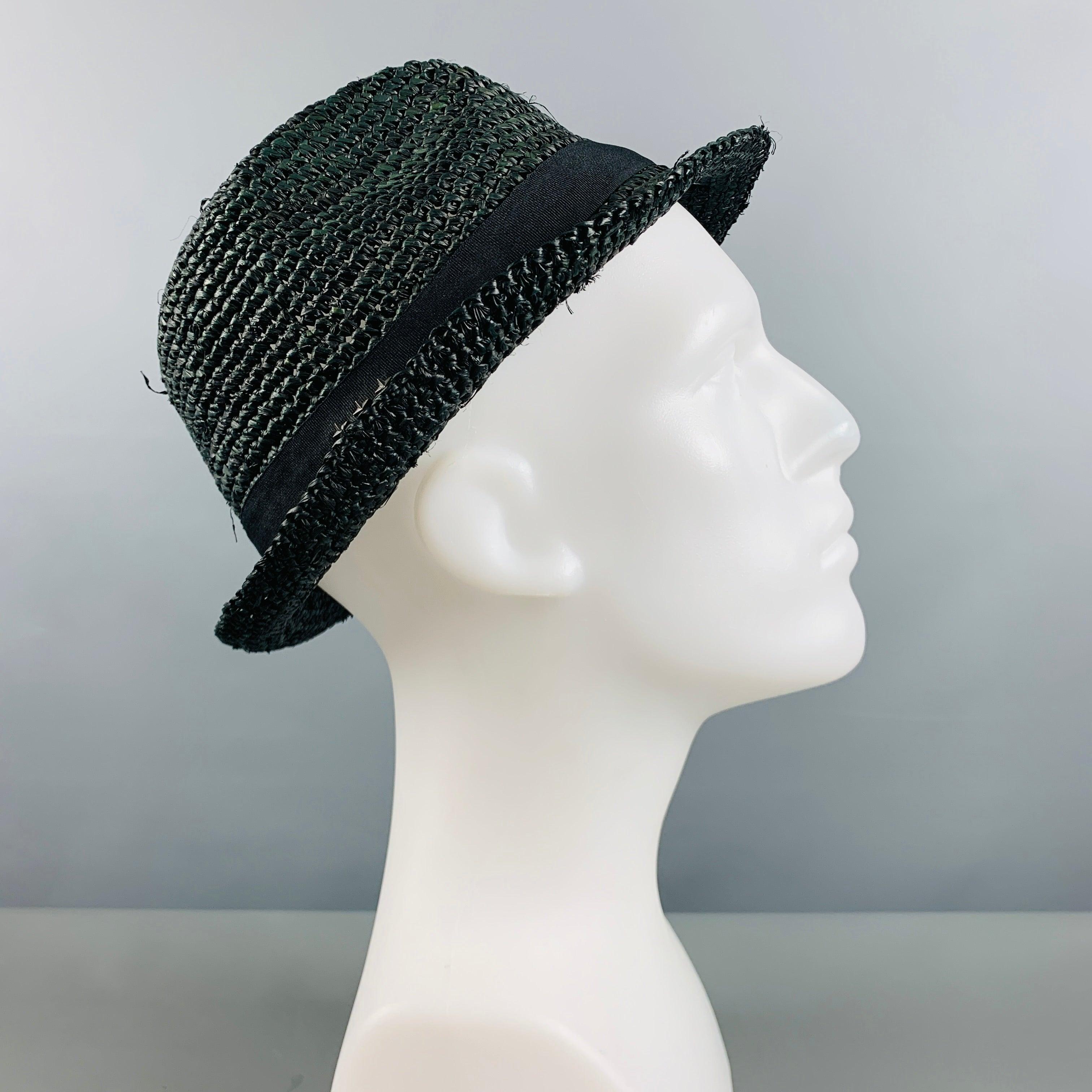 JOHN VARVATOS Size S/M Black Woven Paper Yarn Hats In Good Condition For Sale In San Francisco, CA