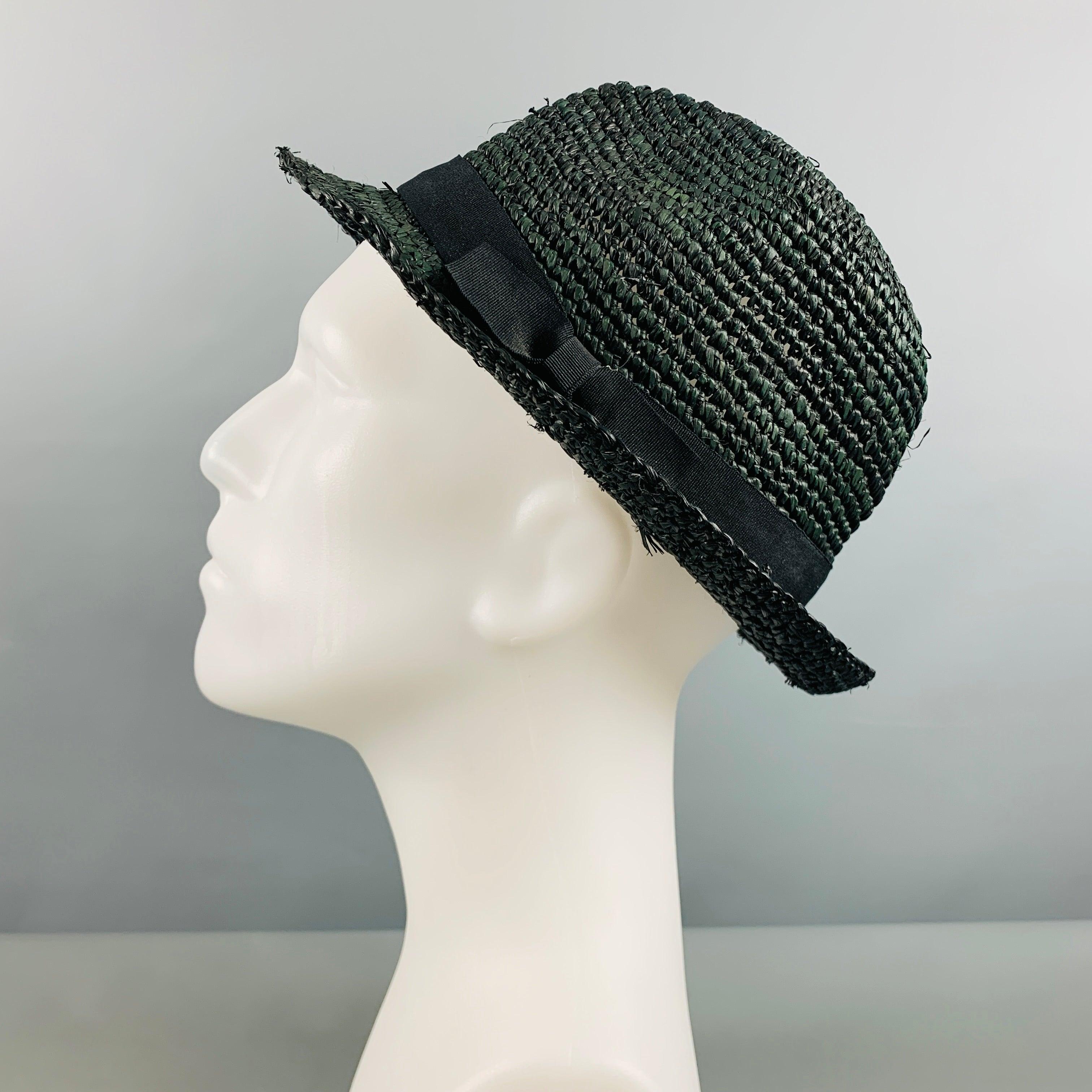 JOHN VARVATOS Size S/M Black Woven Paper Yarn Hats For Sale 2